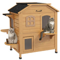 2-Story Wooden Outdoor Feral Cat Shelter With Escape Door Asphalt Roof by VetsPetStore