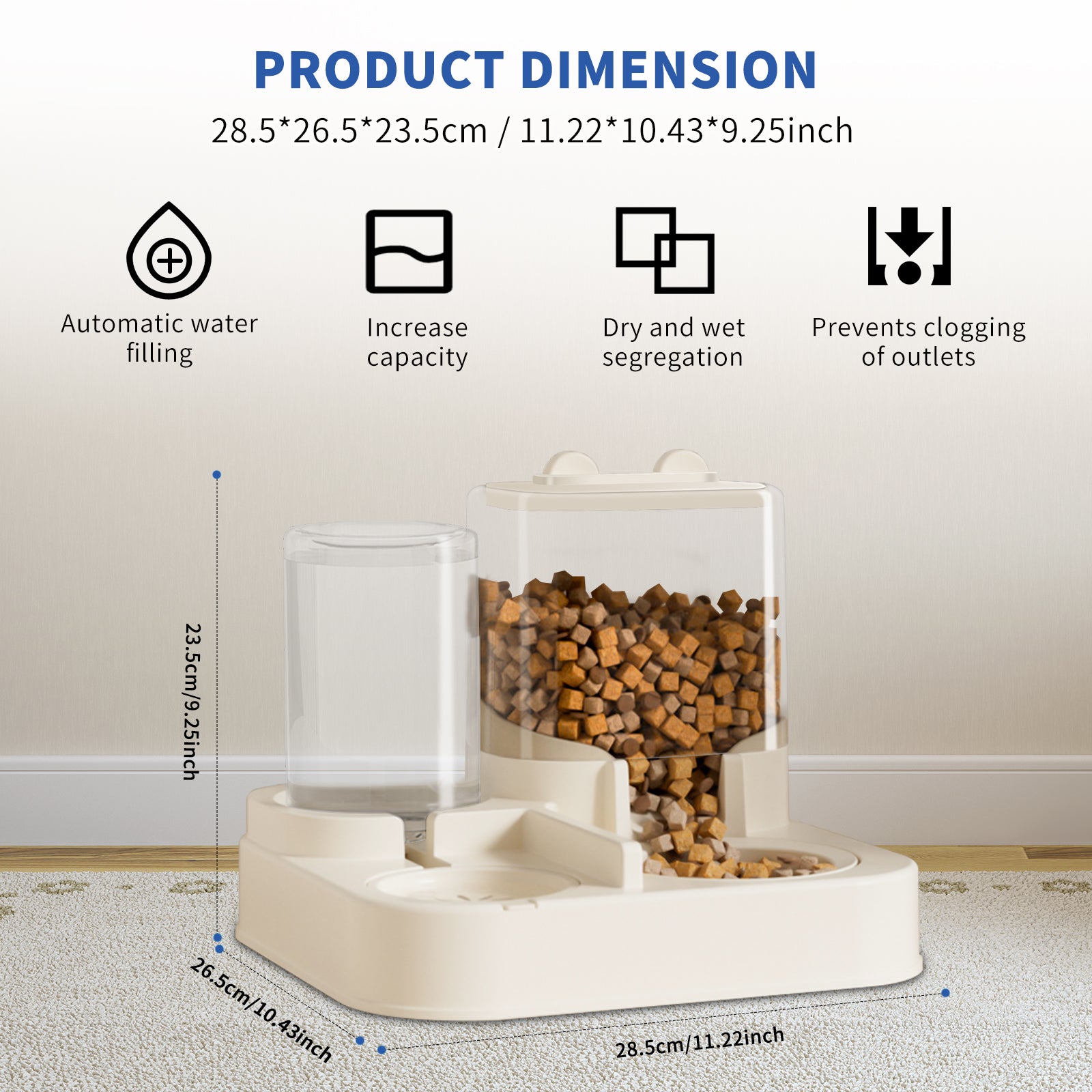 Transparent And Visible Pet Feeding And Drinking Dispenser, Automatically Refilling Food And Water.