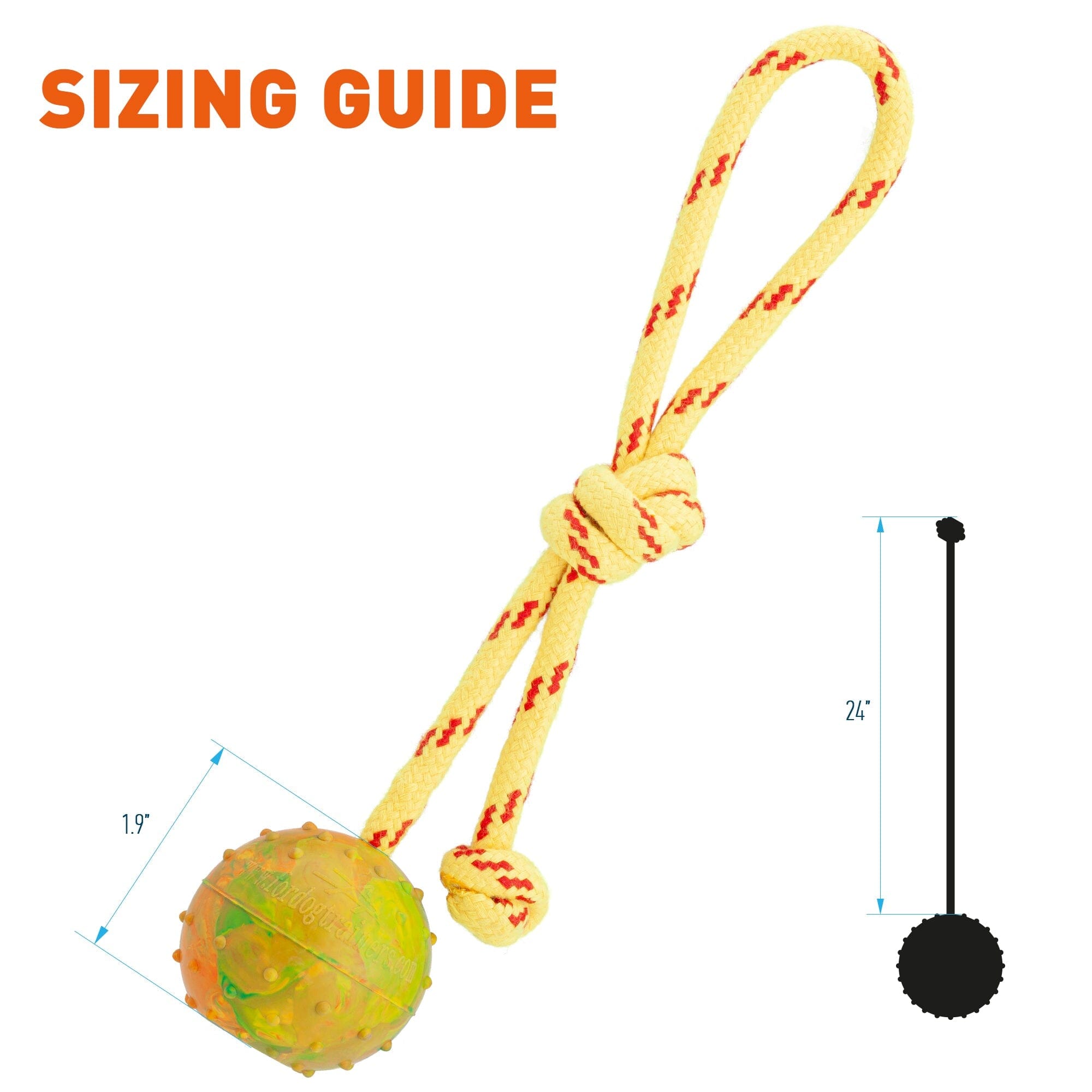 FDT Rubber Dog Ball on Rope, Small - Diameter 2" (5 cm) by Dogline