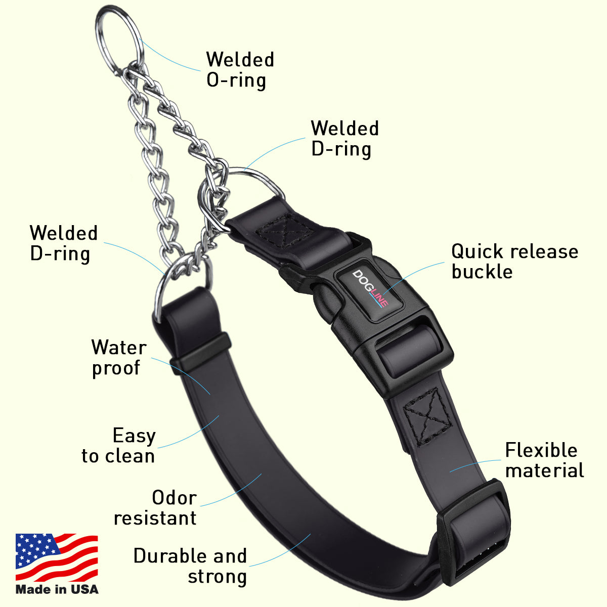 Biothane Adjustable Martingale Collar with Quick Release Buckle by Dogline