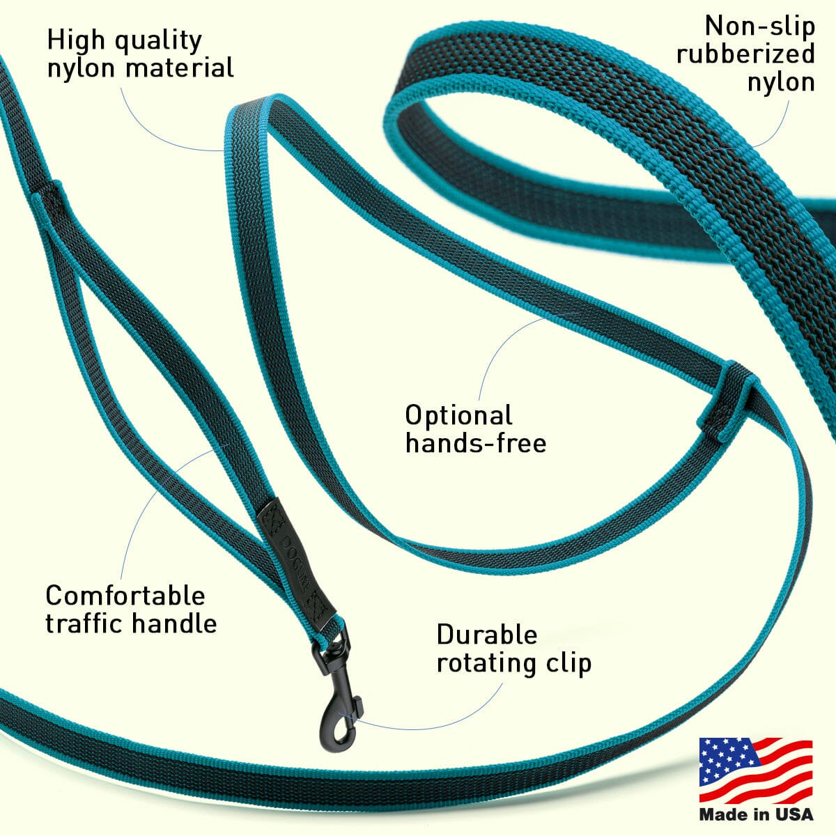 Rubber Infused Nylon Multifunctional Dog Leash for Walking and Running Hands Free by Dogline