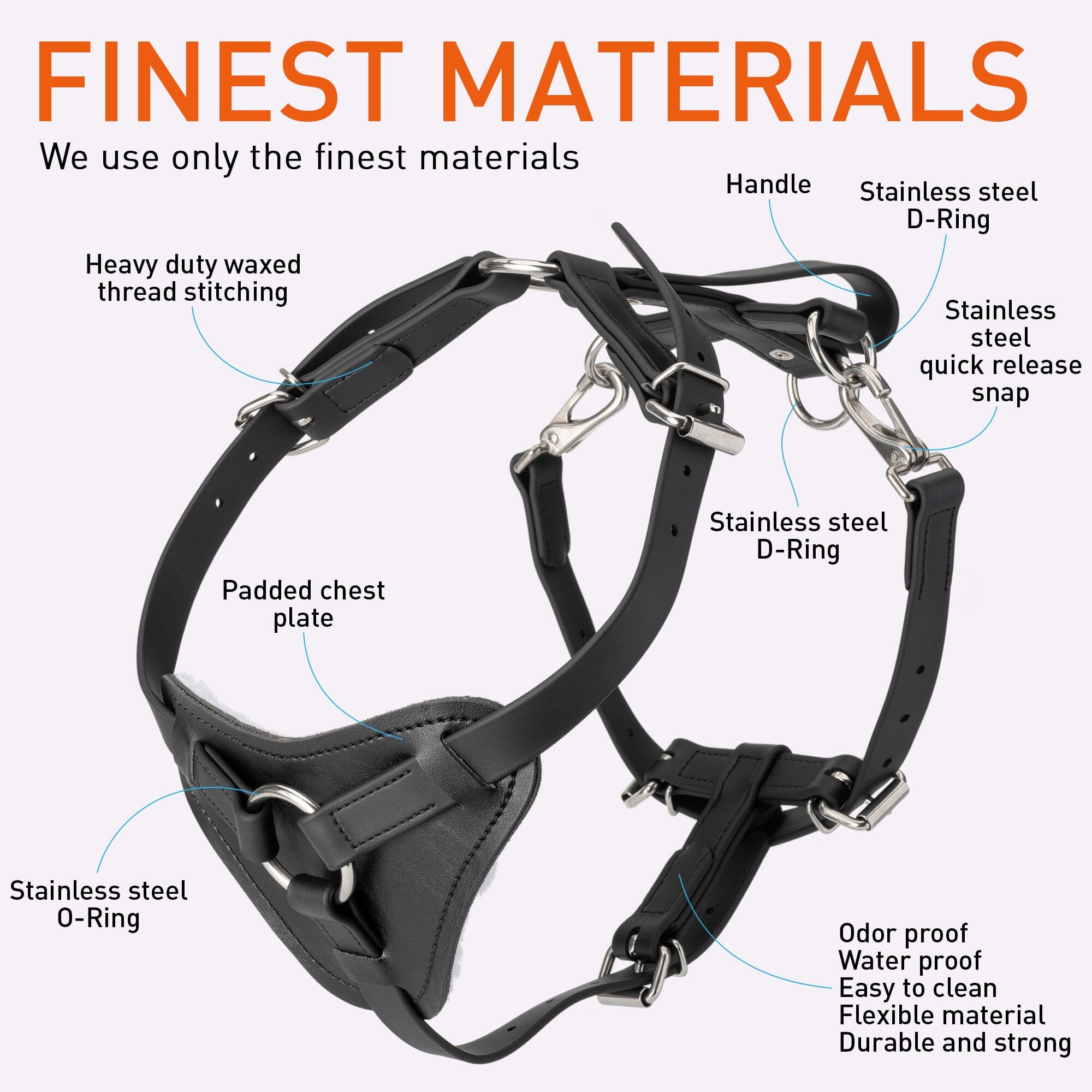 Viper Surge Biothane Working Dog Harness - Stainless Steel Hardware by Dogline