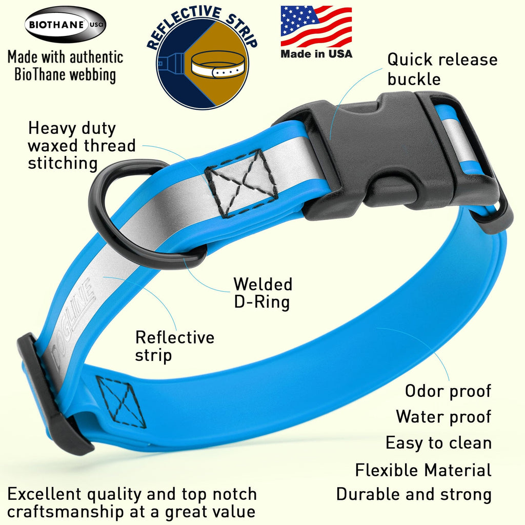 Dogline Biothane Reflective Dog Collar with Quick Release Buckle by Dogline