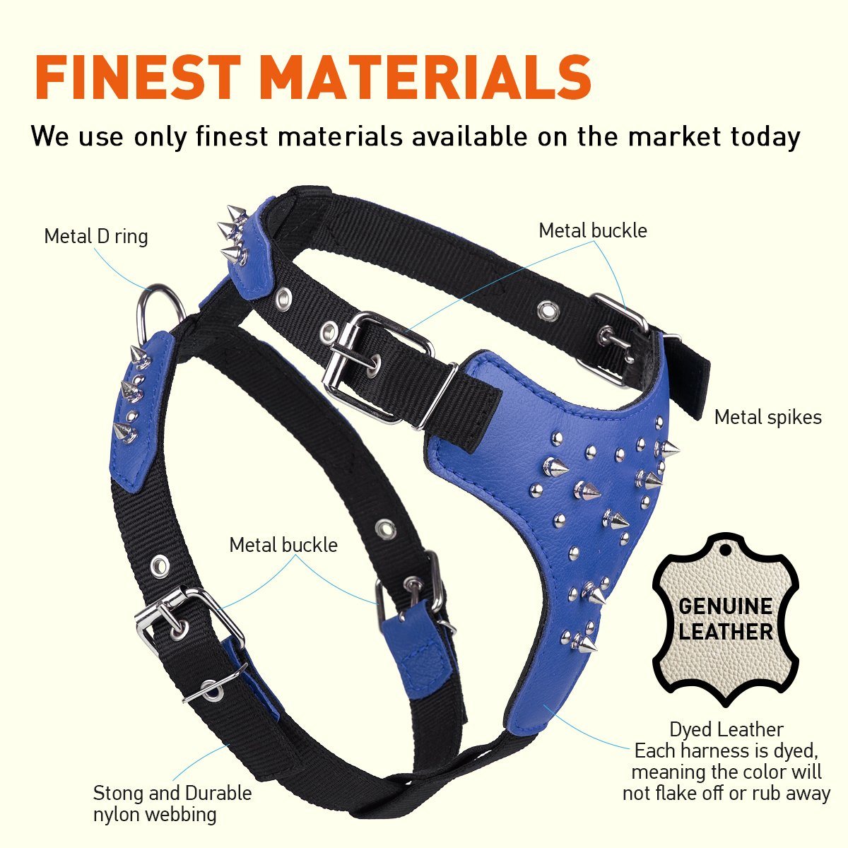 Leather + Nylon Spiked Dog Harness by Dogline