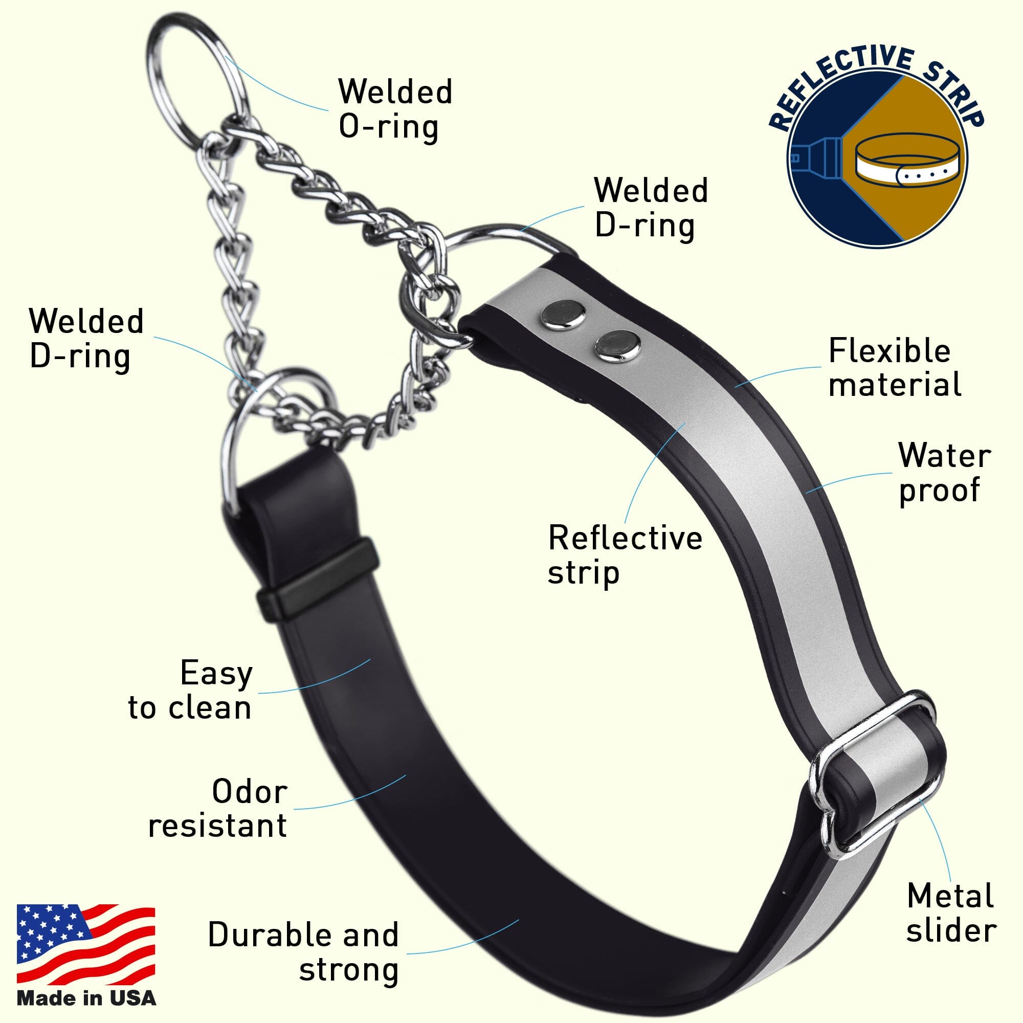Reflective Biothane Martingale Collar for Dogs by Dogline