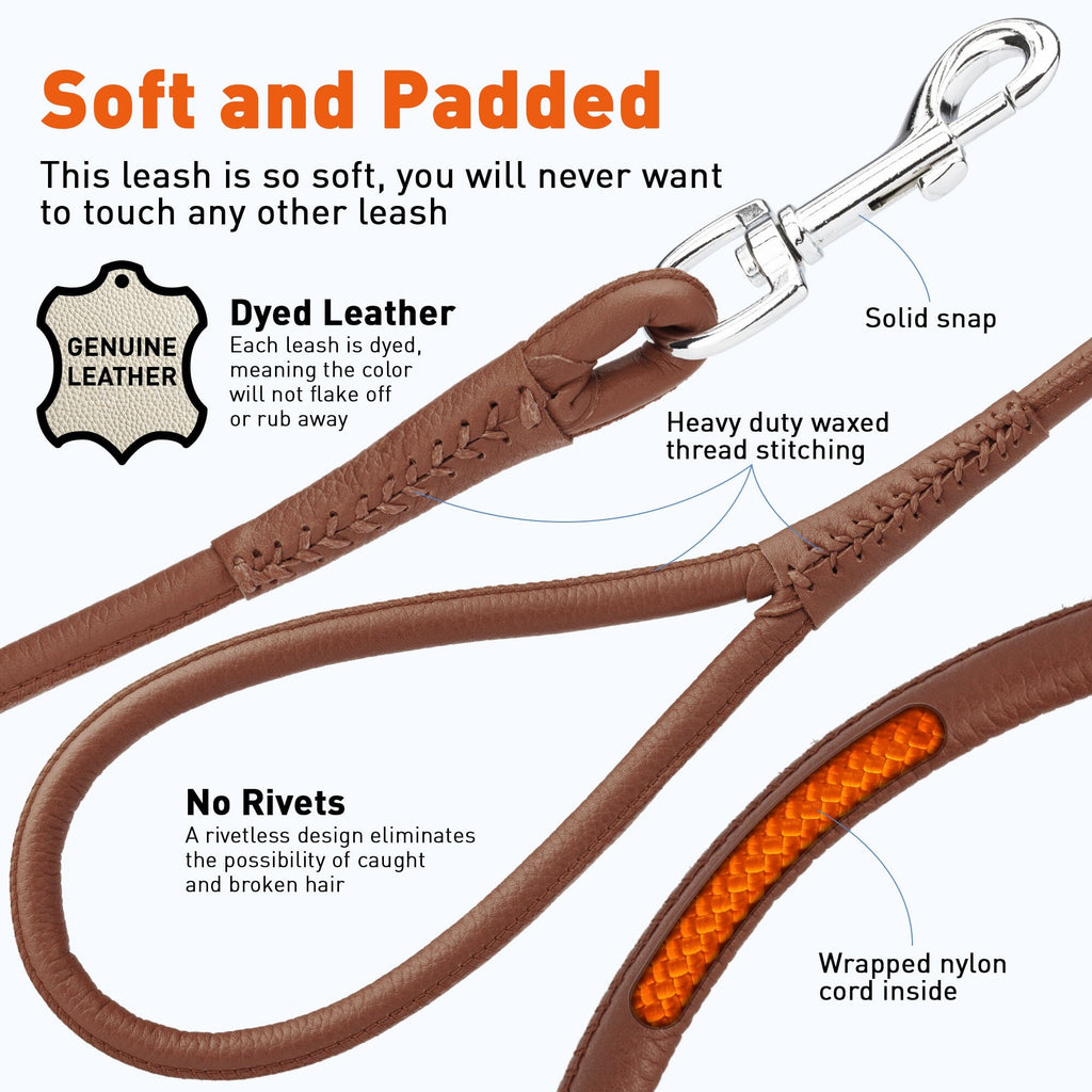 Soft Leather Round Dog Lead by Dogline