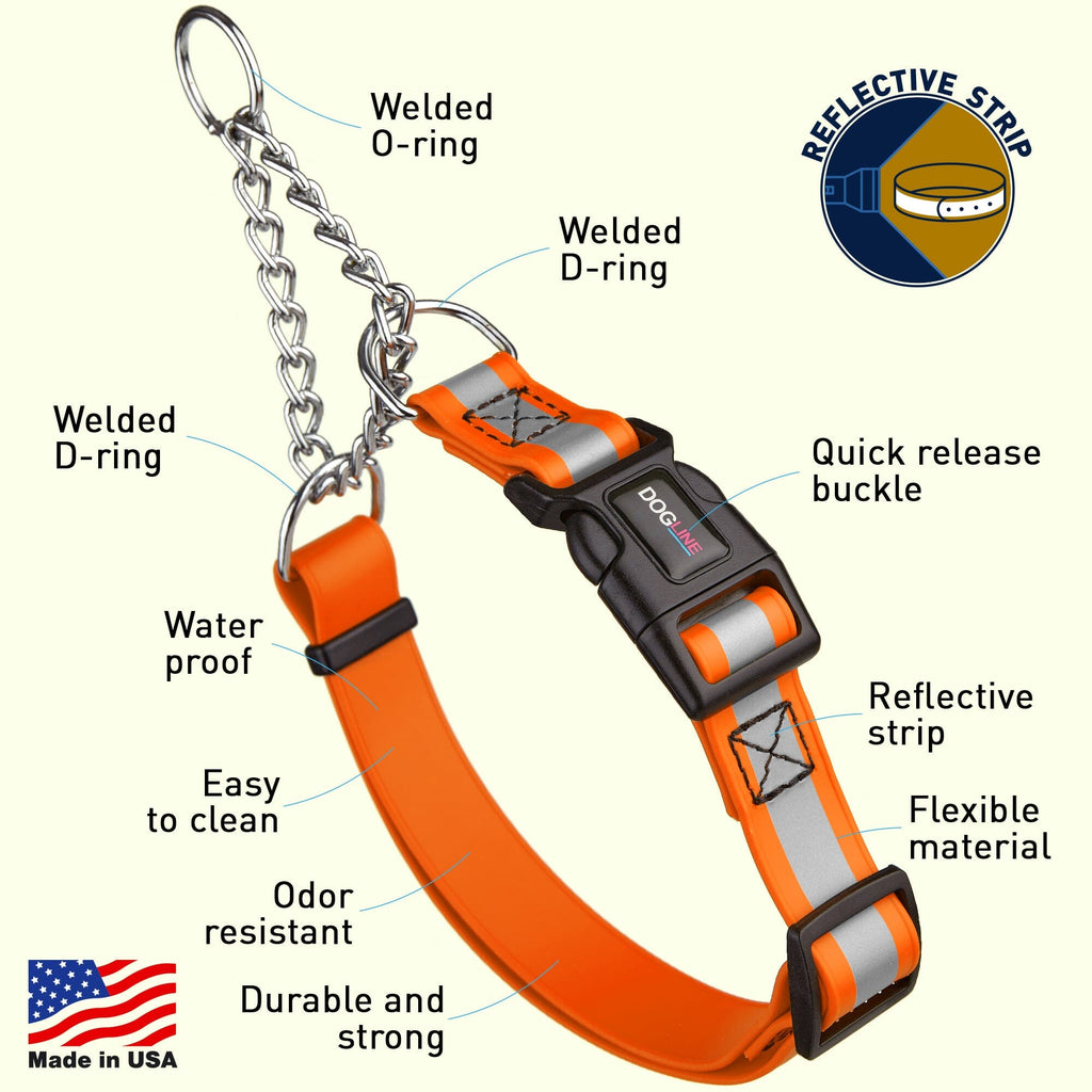 Reflective Biothane Martingale Collar with Quick Release Buckle by Dogline