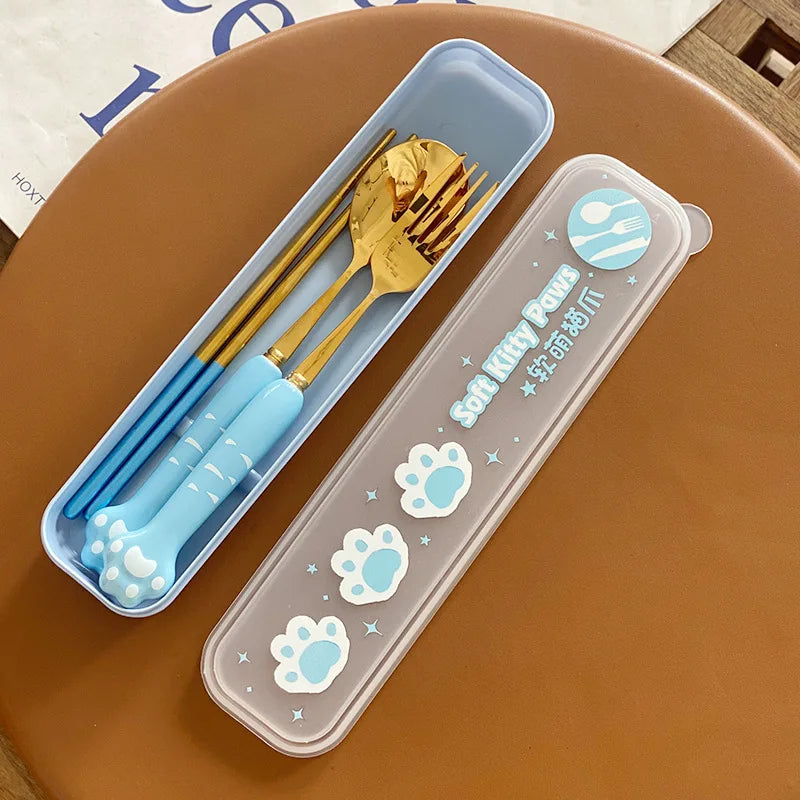 Stainless Steel Cute Cat Claw Ceramic Spoon and Fork by Love My Pet