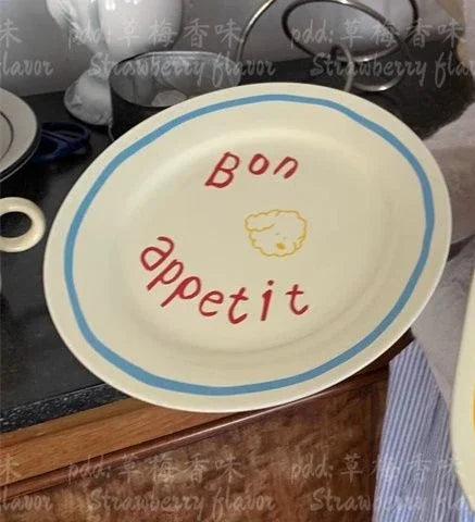 Cream Colored Cute Ceramic Plate Pet Tableware by Love My Pet