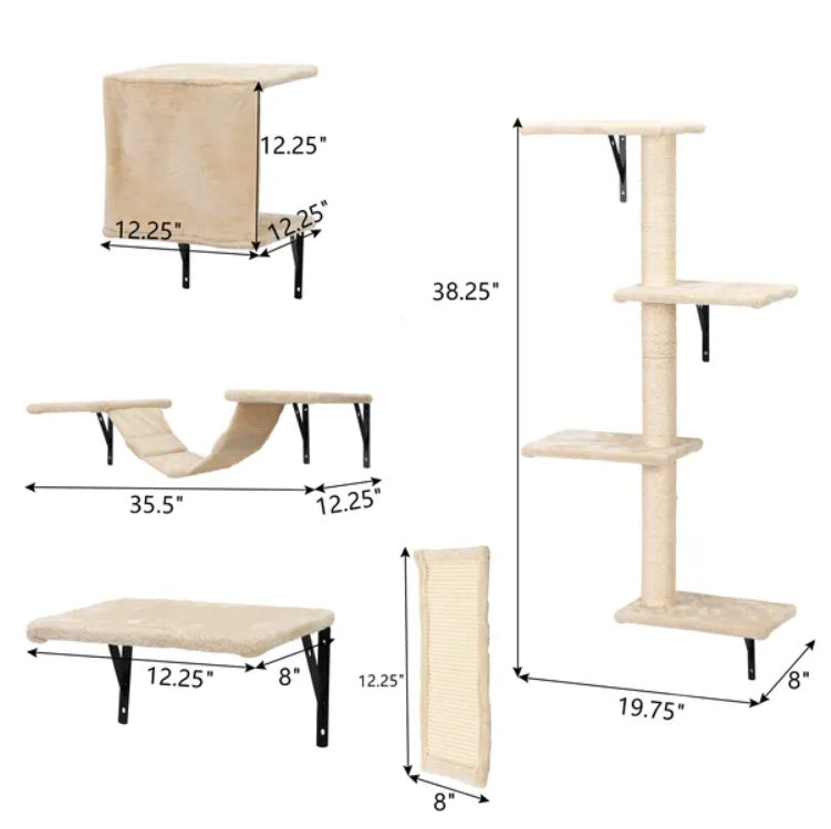 5 Pcs Wall Mounted Cat Climber Set, Floating Cat Shelves And Perches by VetsPetStore