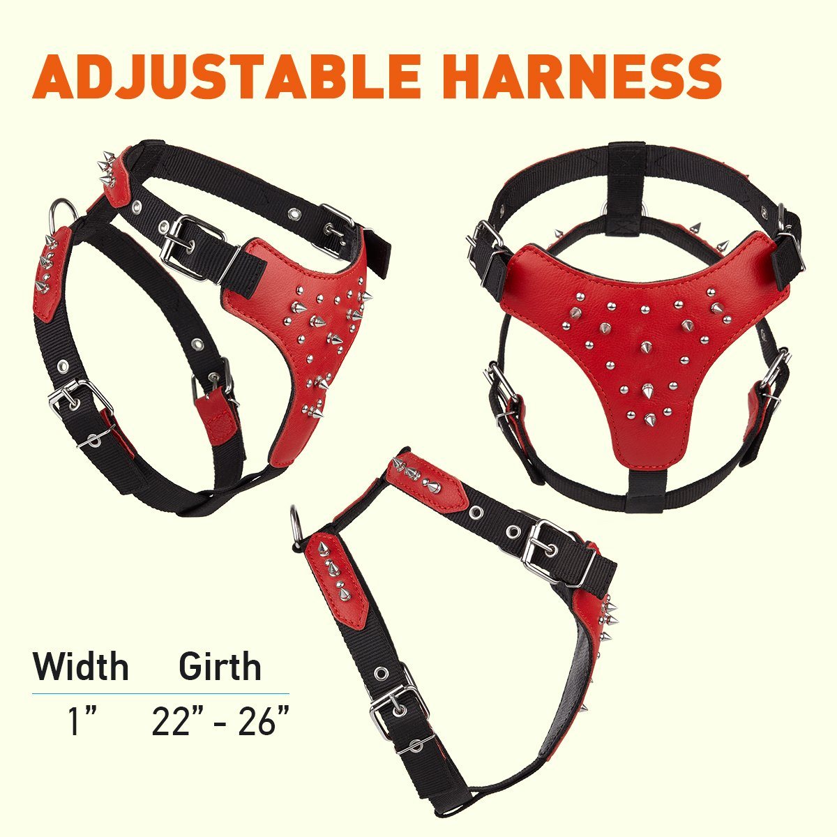Leather + Nylon Spiked Dog Harness by Dogline