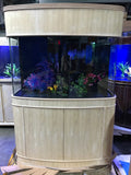 140 Gallon Seamless Glass Bowfront Aquarium Reef-Ready with Unstained Cabinet and Canopy Real Wood