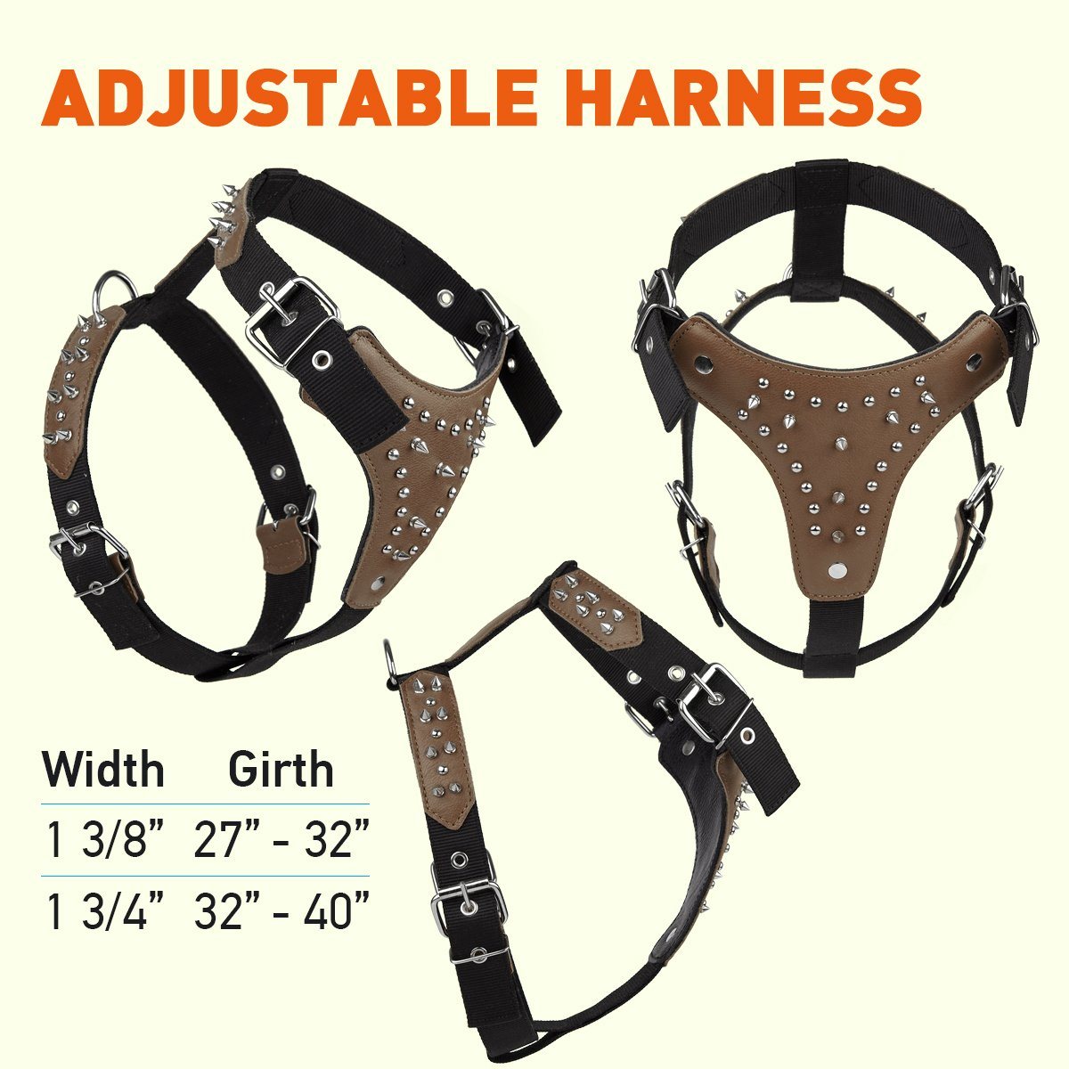 Leather + Nylon Spiked Dog Harness by Dogline