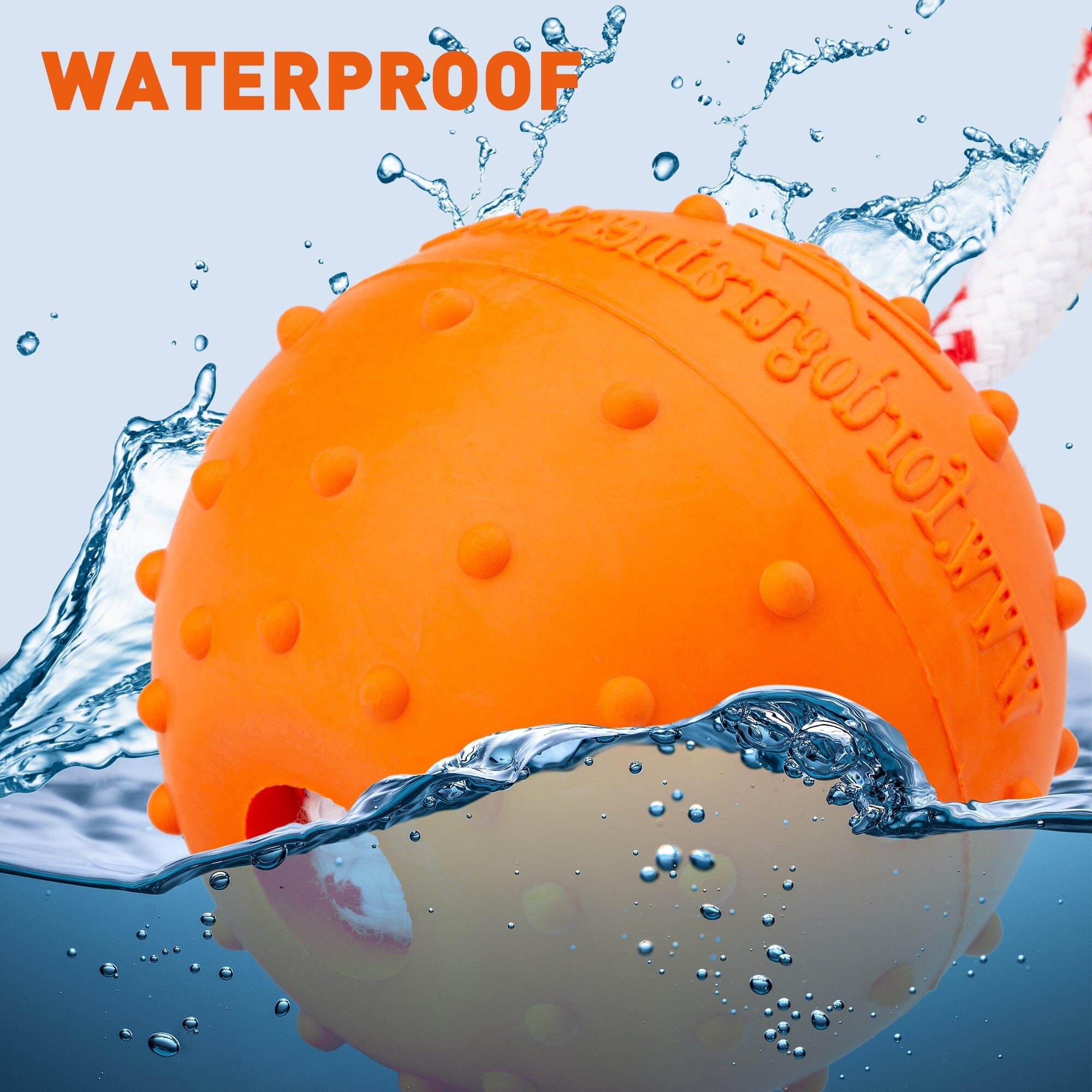 FDT Solid Rubber Dog Ball - Water Toy with Rope by Dogline