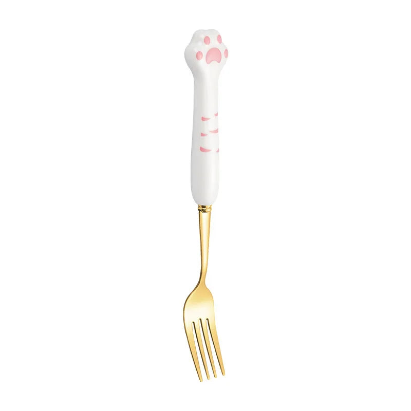 Stainless Steel Cute Cat Claw Ceramic Spoon and Fork by Love My Pet