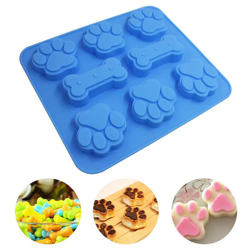 Dog Paw & Bone Shaped Kitchen Silicone Pet Treat Molds 8-Cavity by Love My Pet