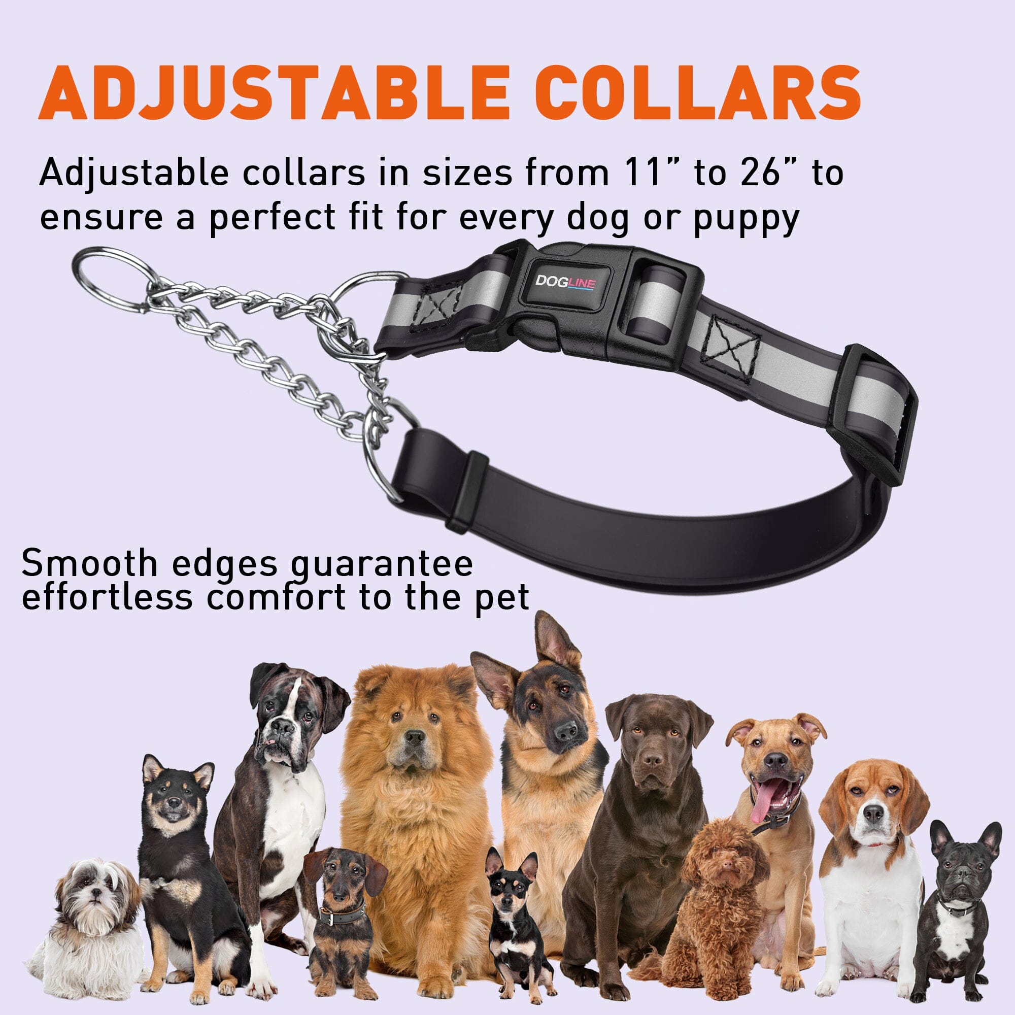 Reflective Biothane Martingale Collar with Quick Release Buckle by Dogline