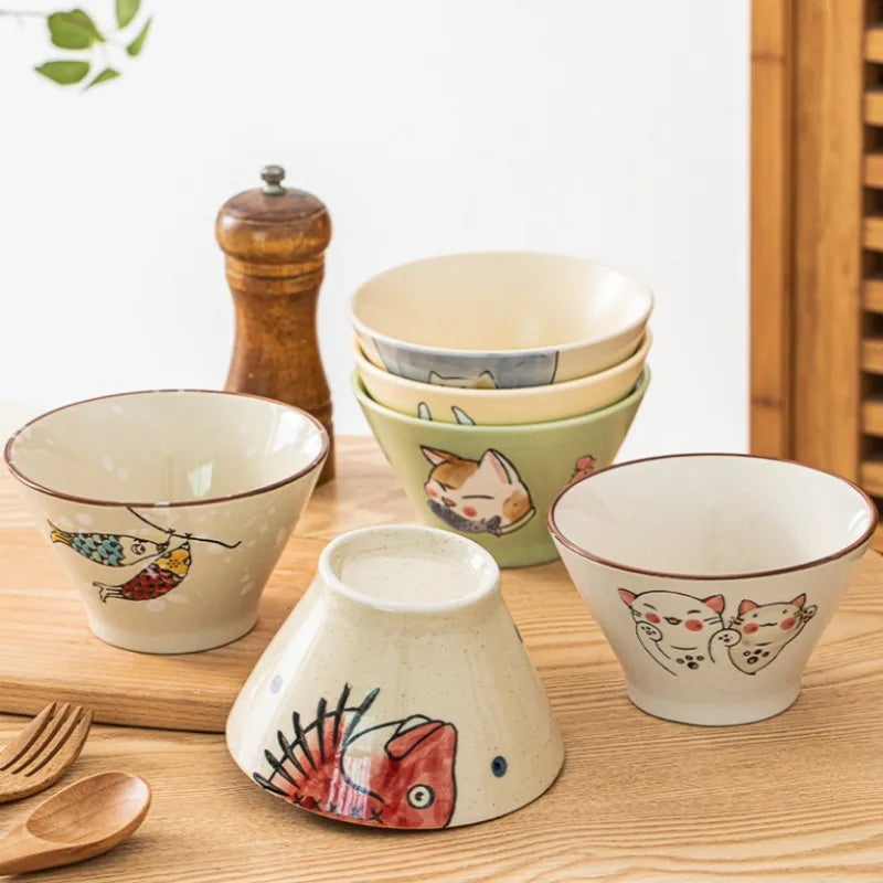 Cartoon Cat Ceramic Bowl hand-painted by Love My Pet