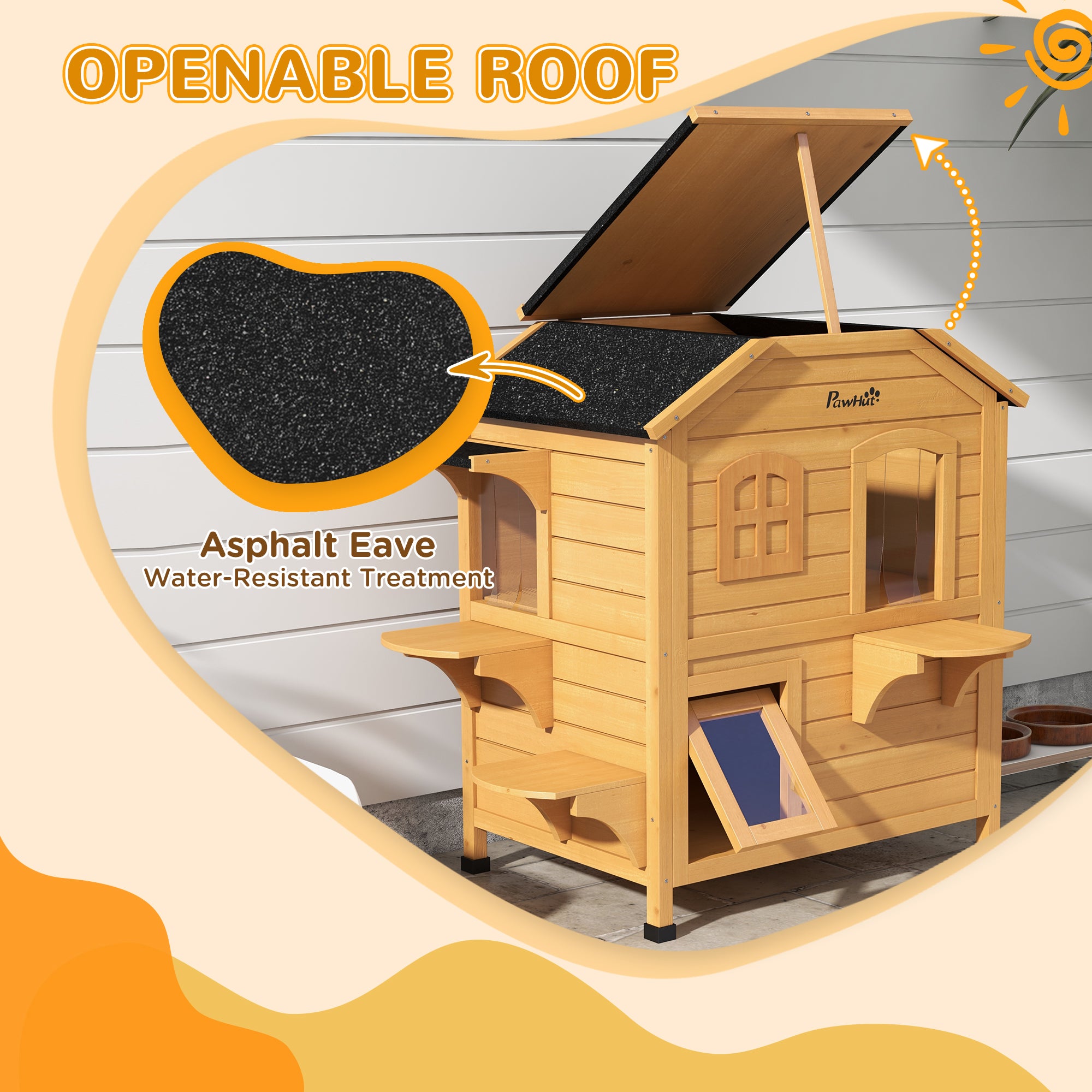 2-Story Wooden Outdoor Feral Cat Shelter With Escape Door Asphalt Roof by VetsPetStore