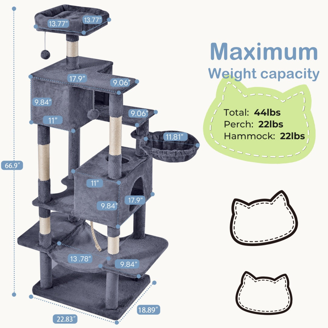 66 Inch Cat Tree Climbing Platform, Hammock by VetsPetStore
