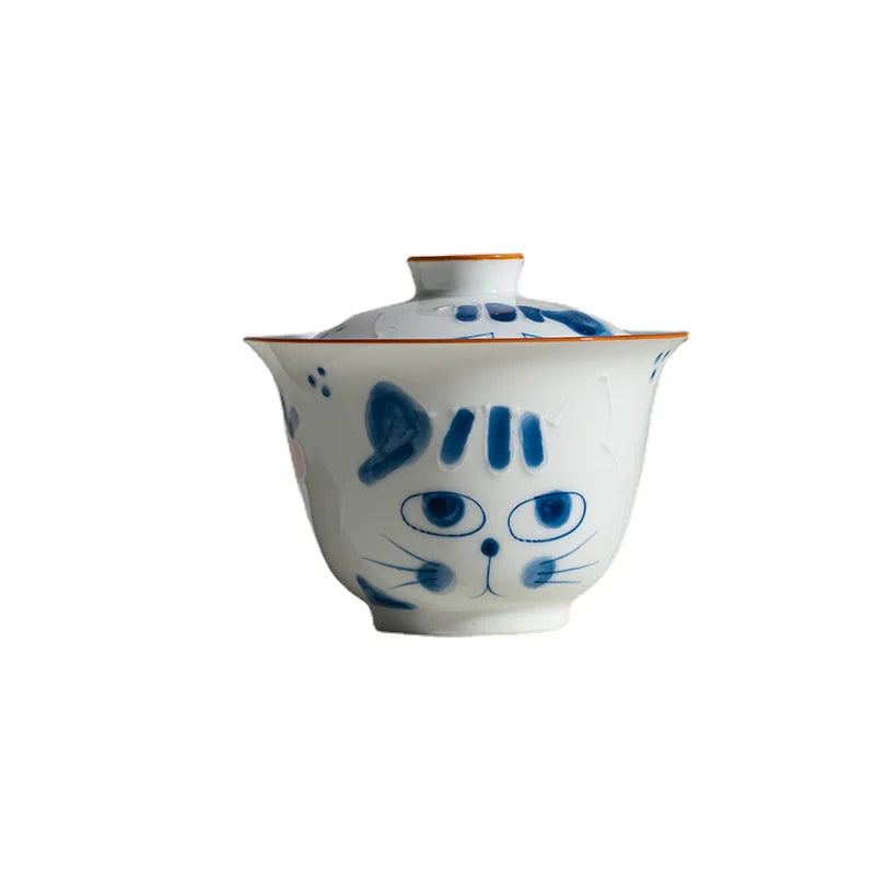 Hand-painted Blue Cat Ceramic Bowl and Tea Set by Love My Pet
