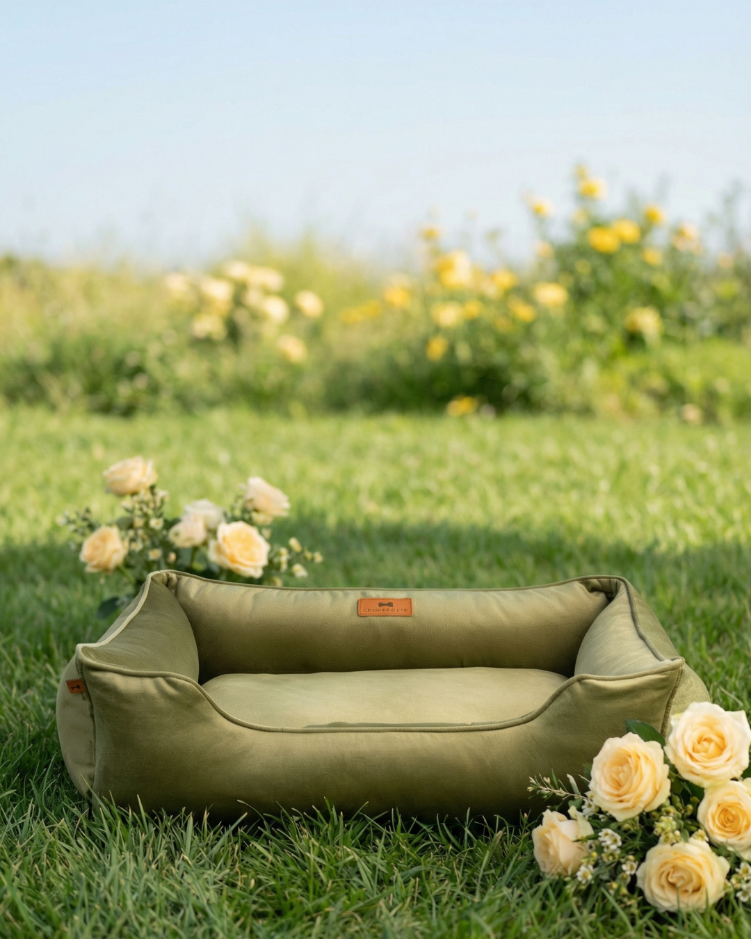 Chester & Lee | Vibrant Velvet Sleeper Dog Bed Olive by Chester & Lee