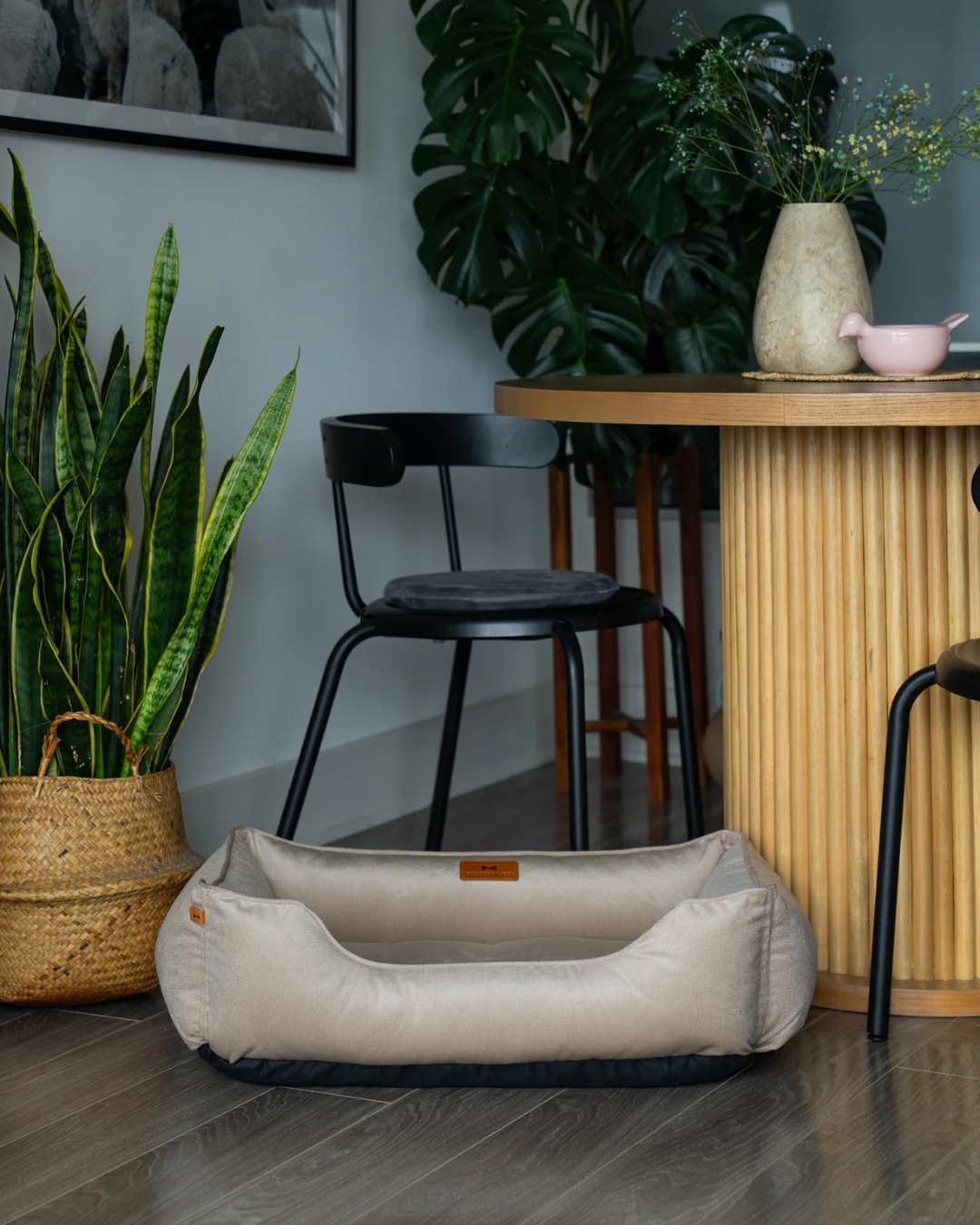Chester & Lee | Classic Velvet Sleeper Dog Bed Beige by Chester & Lee