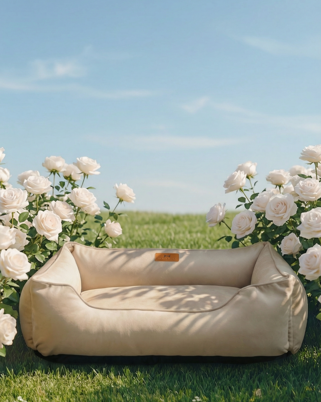 Chester & Lee | Classic Velvet Sleeper Dog Bed Beige by Chester & Lee
