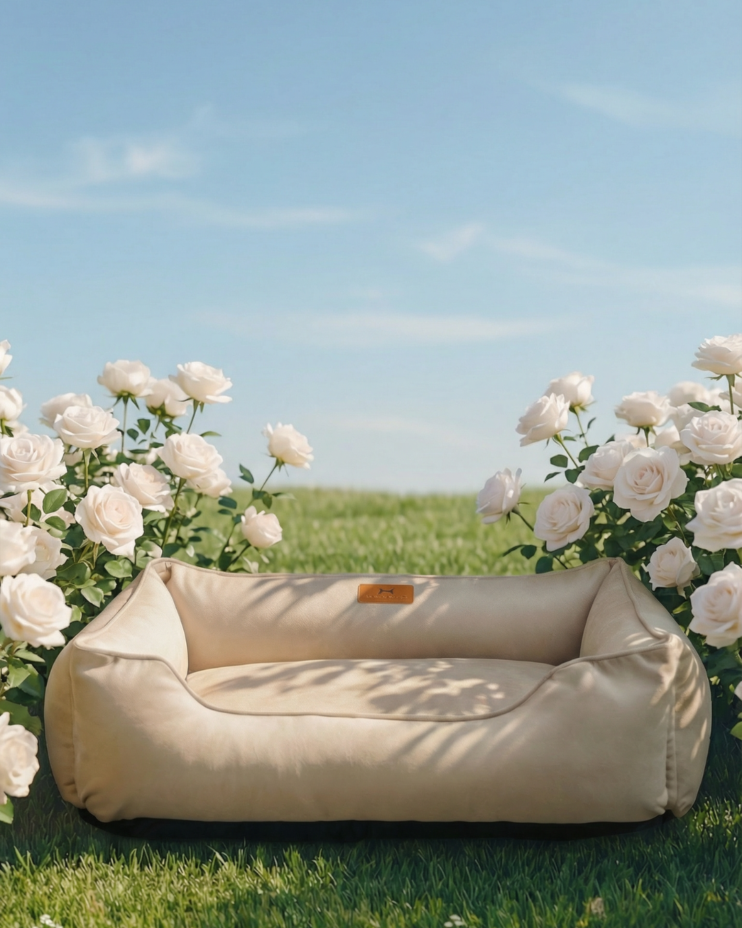 Chester & Lee | Classic Velvet Sleeper Dog Bed Beige by Chester & Lee