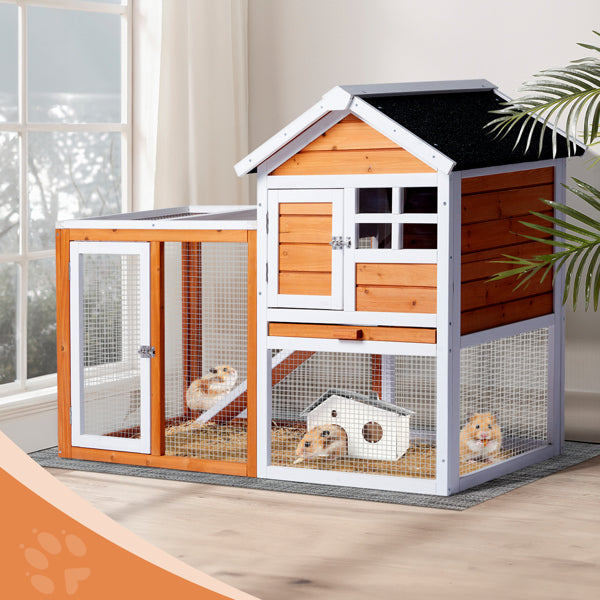 Orange-red, Wooden Chicken and Rabbit Enclosure by VetsPetStore
