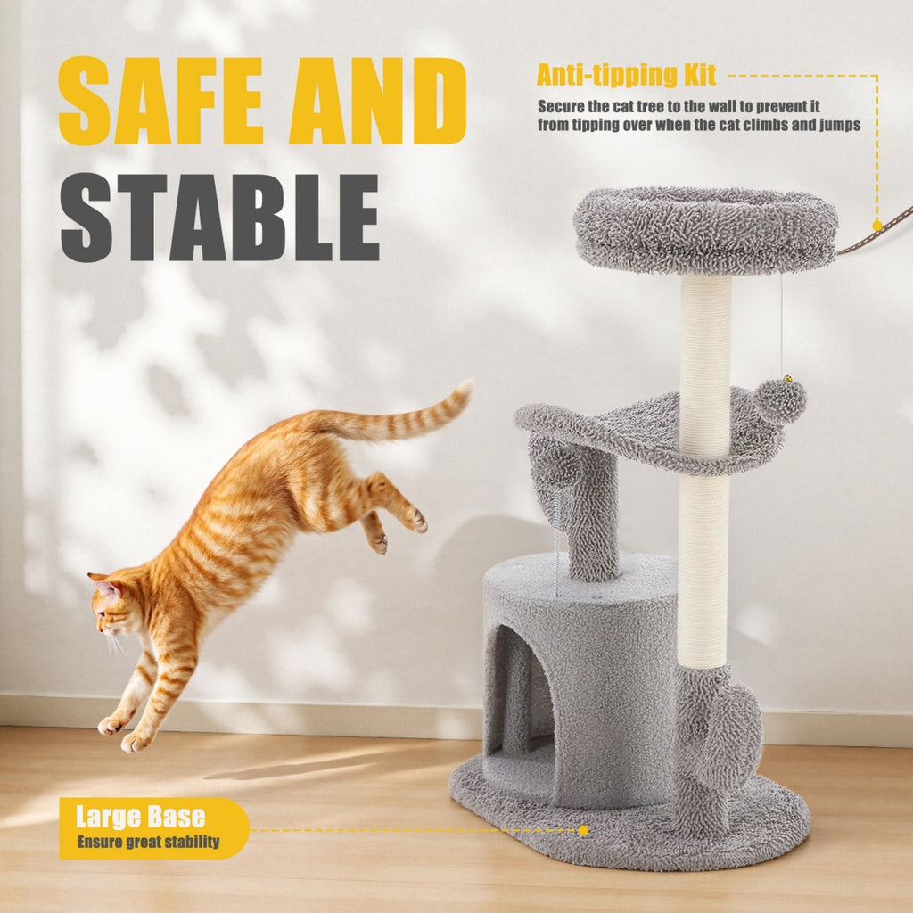 Small Cat Tree Tower, 33 Cat Scratching Post With Curved Bed by VetsPetStore