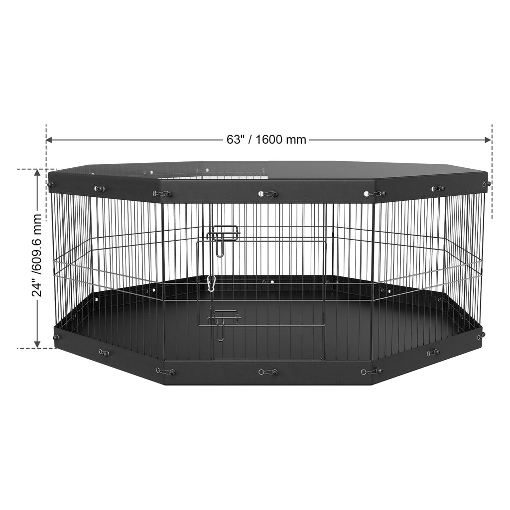 Dog Playpen, 8 Panels Foldable Metal Dog Exercise Pen With Top Cover And Bottom Pad, 24in H by VetsPetStore