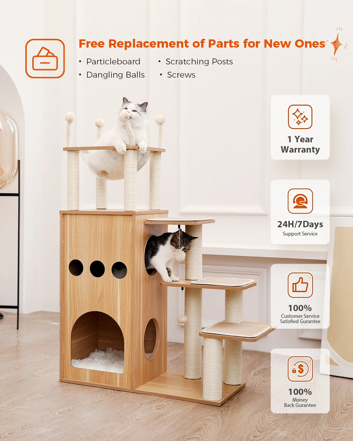 Modern Wood Cat Tree And Heavy Duty Scratch Post by Love My Pet