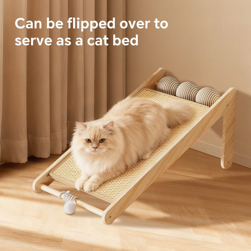 Large Vertical Sisal Cat Scratcher with Balls, Wooden Frame - Sisal Scratching Surface by VetsPetStore