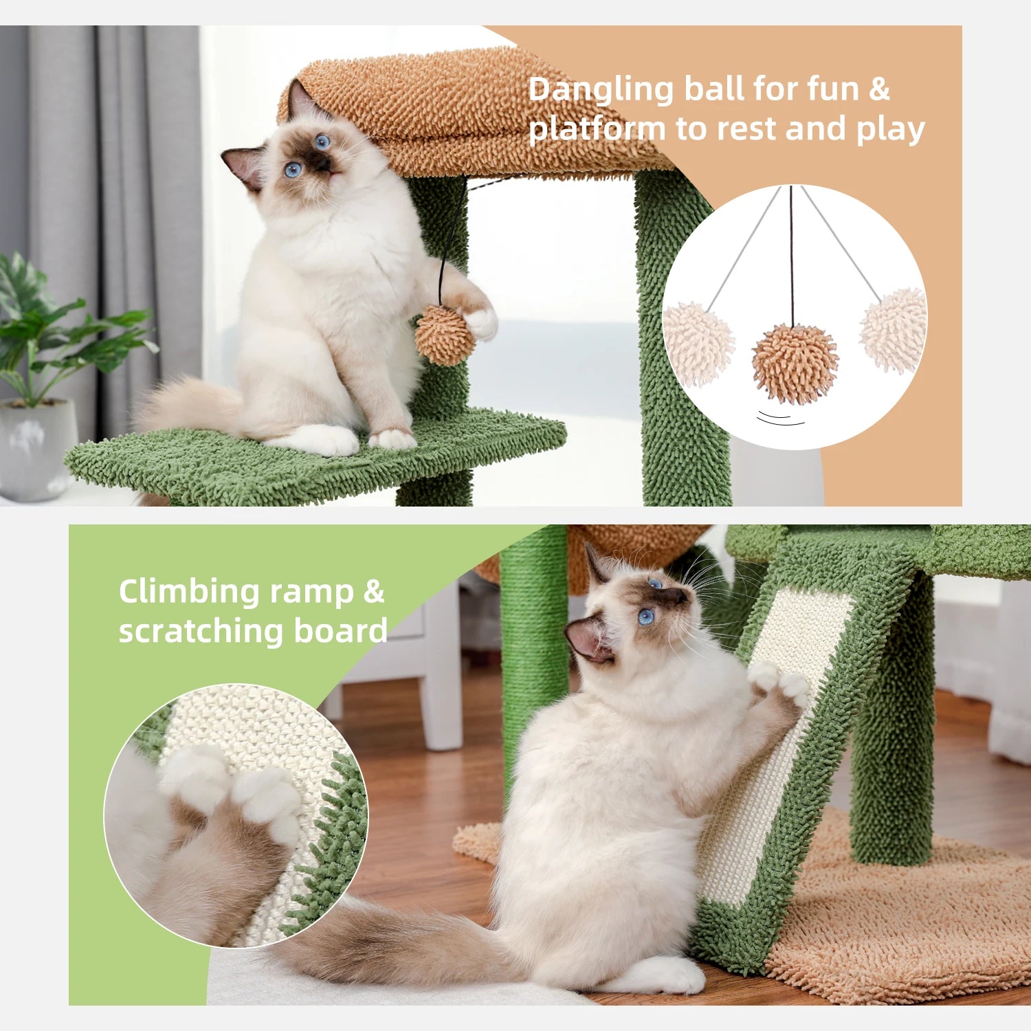 Cactus Cat Tree Tower with Sisal Scratching Post by Love My Pet