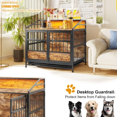 Multi-function Furniture Style Dog Crates With Storage, Dog Crate Furniture Large Wooden Dog Kennel With Double Doors, For Large Medium Dog Indoor, Brown by VetsPetStore