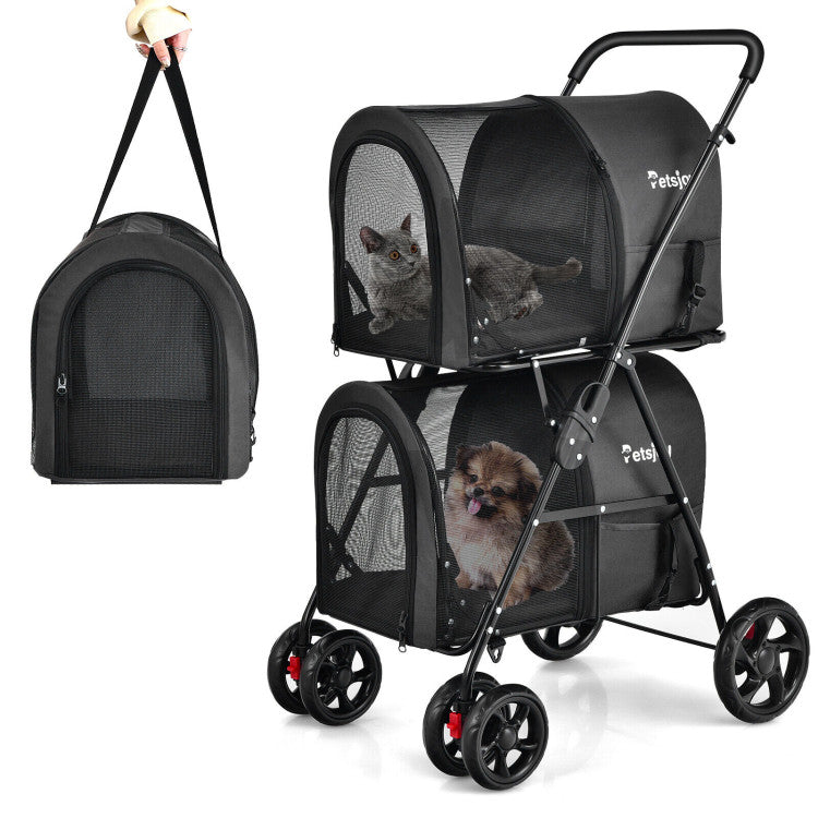 4-in-1 Double Pet Stroller with Detachable Carrier and Travel Carriage by Furr Baby Gifts