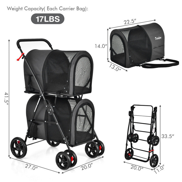 4-in-1 Double Pet Stroller with Detachable Carrier and Travel Carriage by Furr Baby Gifts