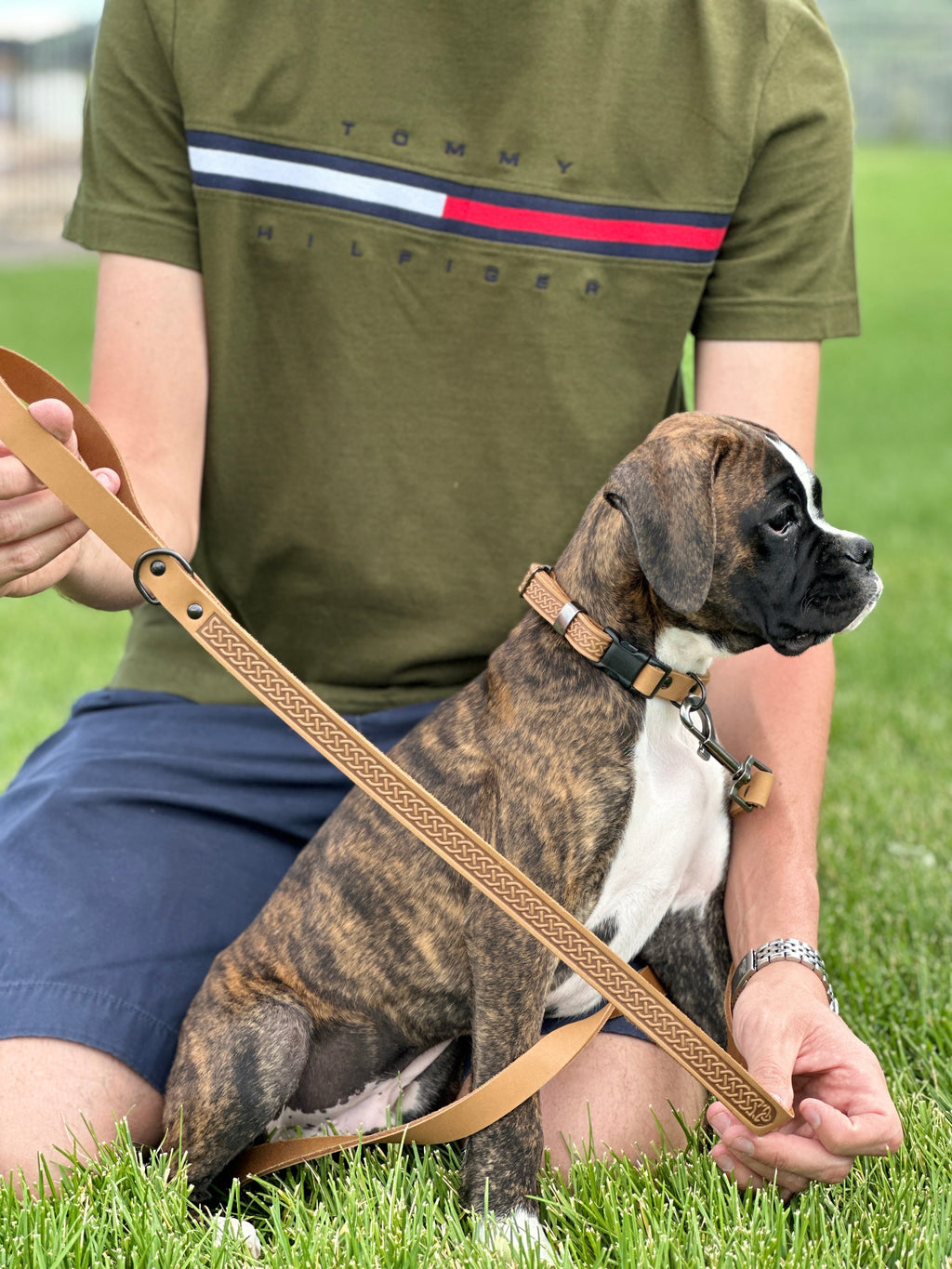 Celtic Sport Khaki Leather Dog Leash by Euro-Dog Collars and Leads