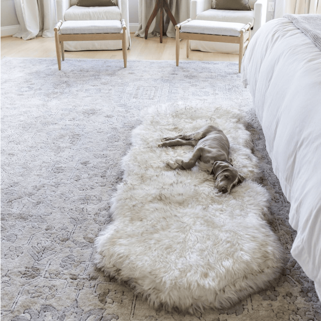 PupRug® Runner Faux Fur Memory Foam Dog Bed - Curve White with Brown Accents by Paw.com