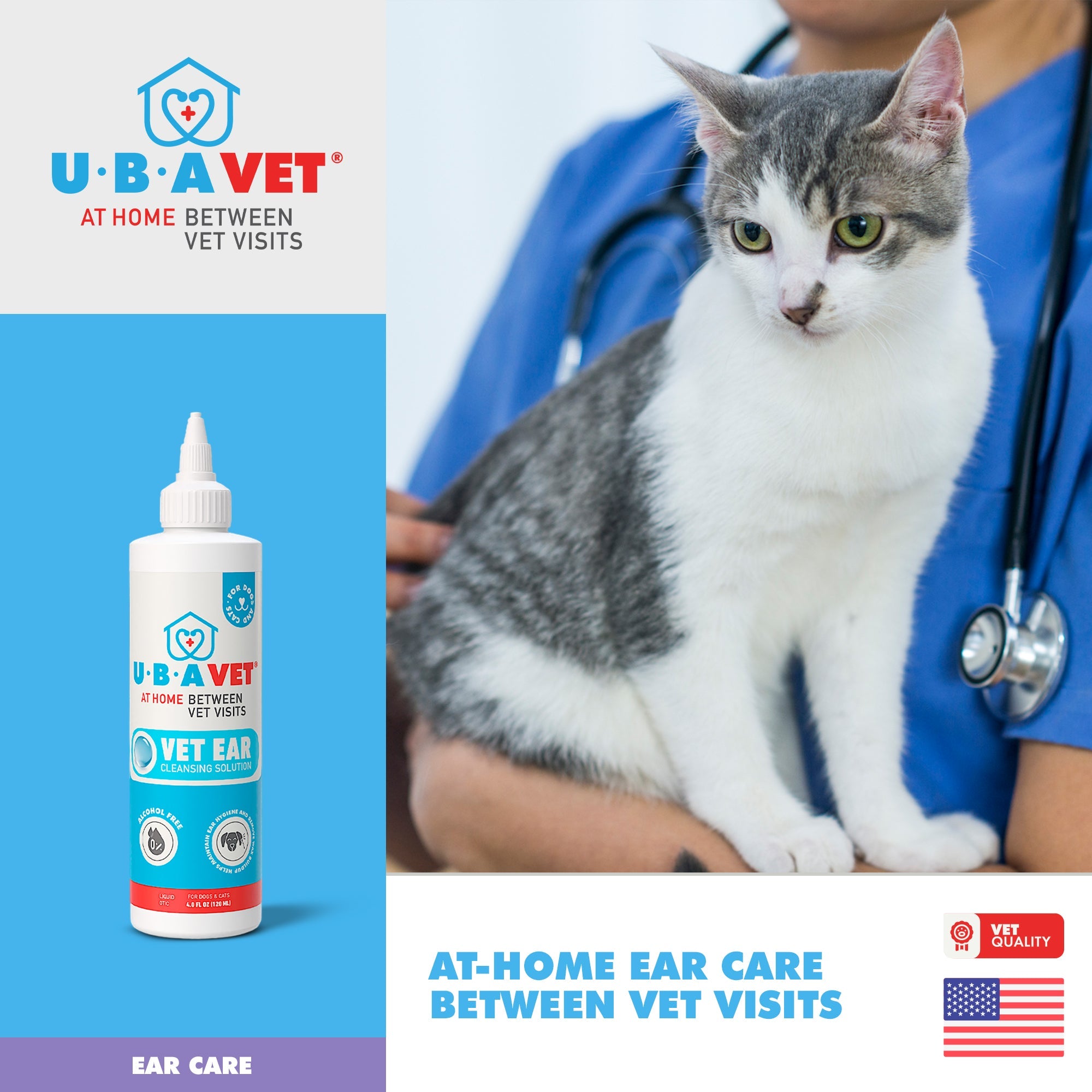 UBAVET Vet Ear Cleansing Solution for Dogs & Cats – (4 fl oz / 120ml) by American Pet Supplies