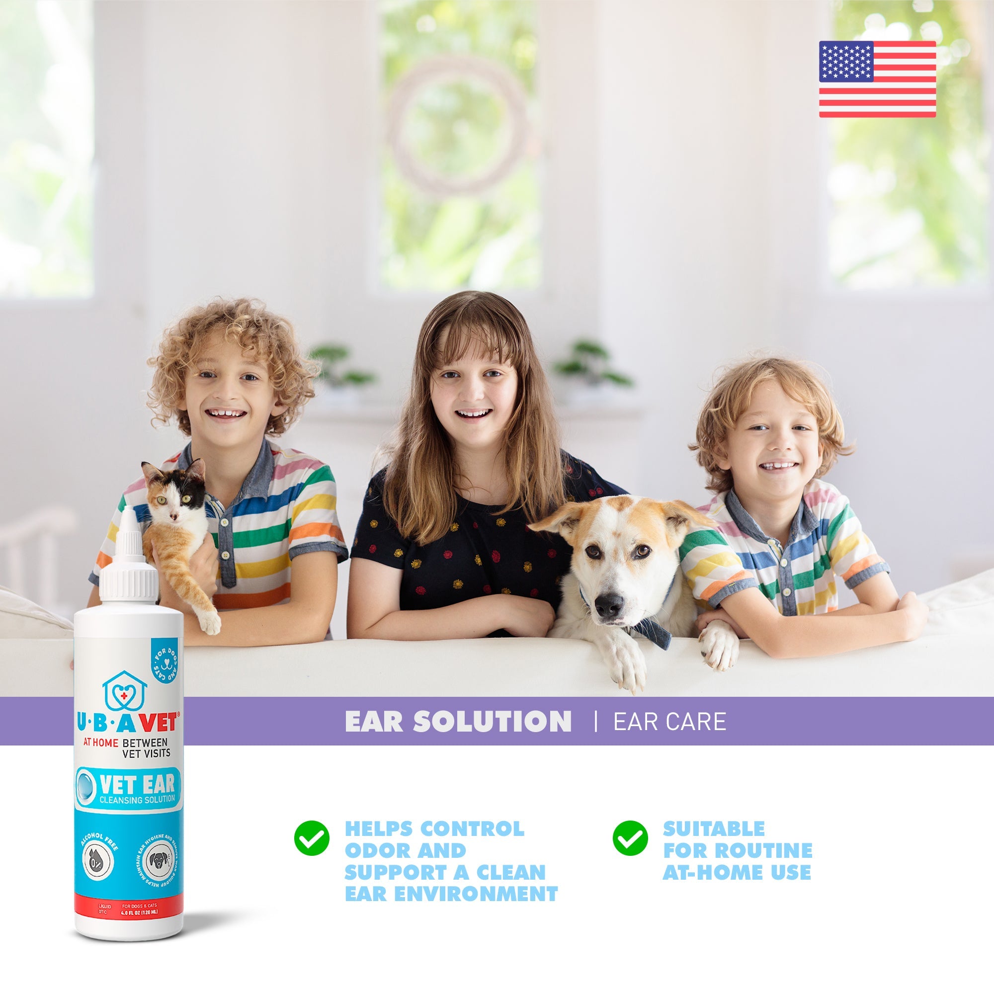 UBAVET Vet Ear Cleansing Solution for Dogs & Cats – (4 fl oz / 120ml) by American Pet Supplies