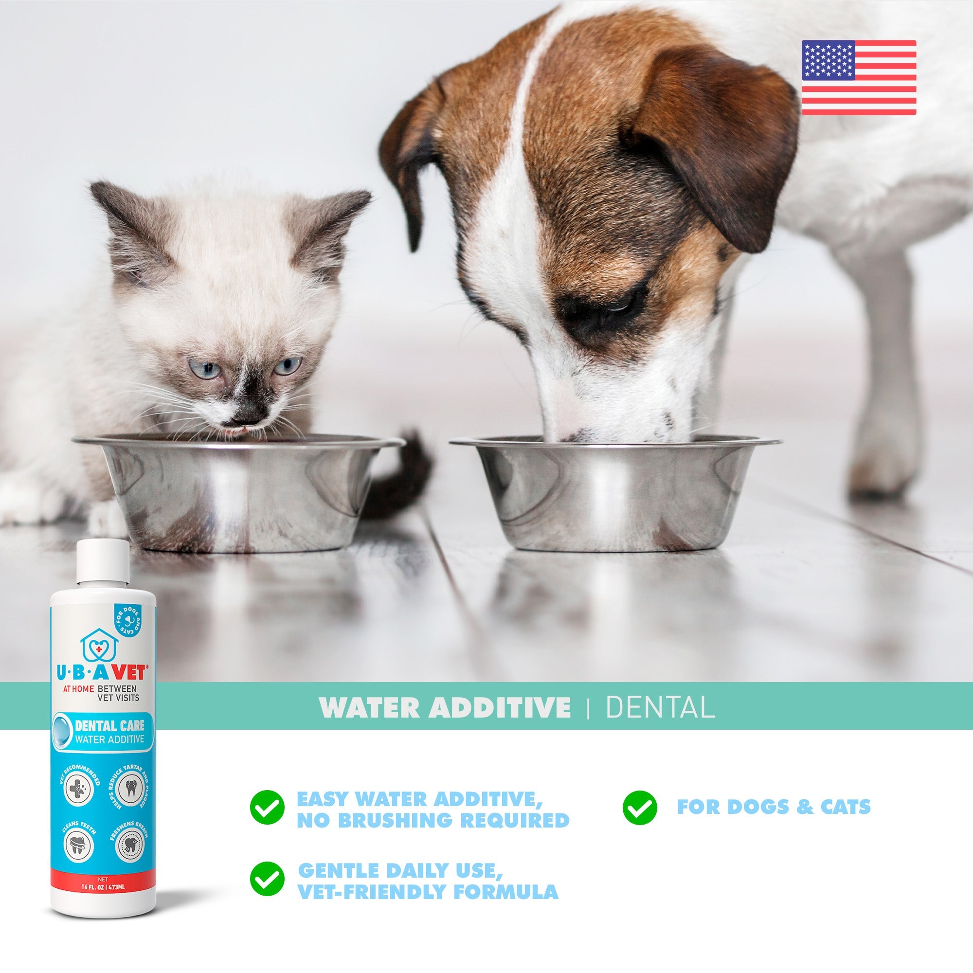 UBAVET Dental Care Water Additive for Dogs & Cats – Odorless & Tasteless Oral Health Solution (16 fl oz / 473 ml) by American Pet Supplies