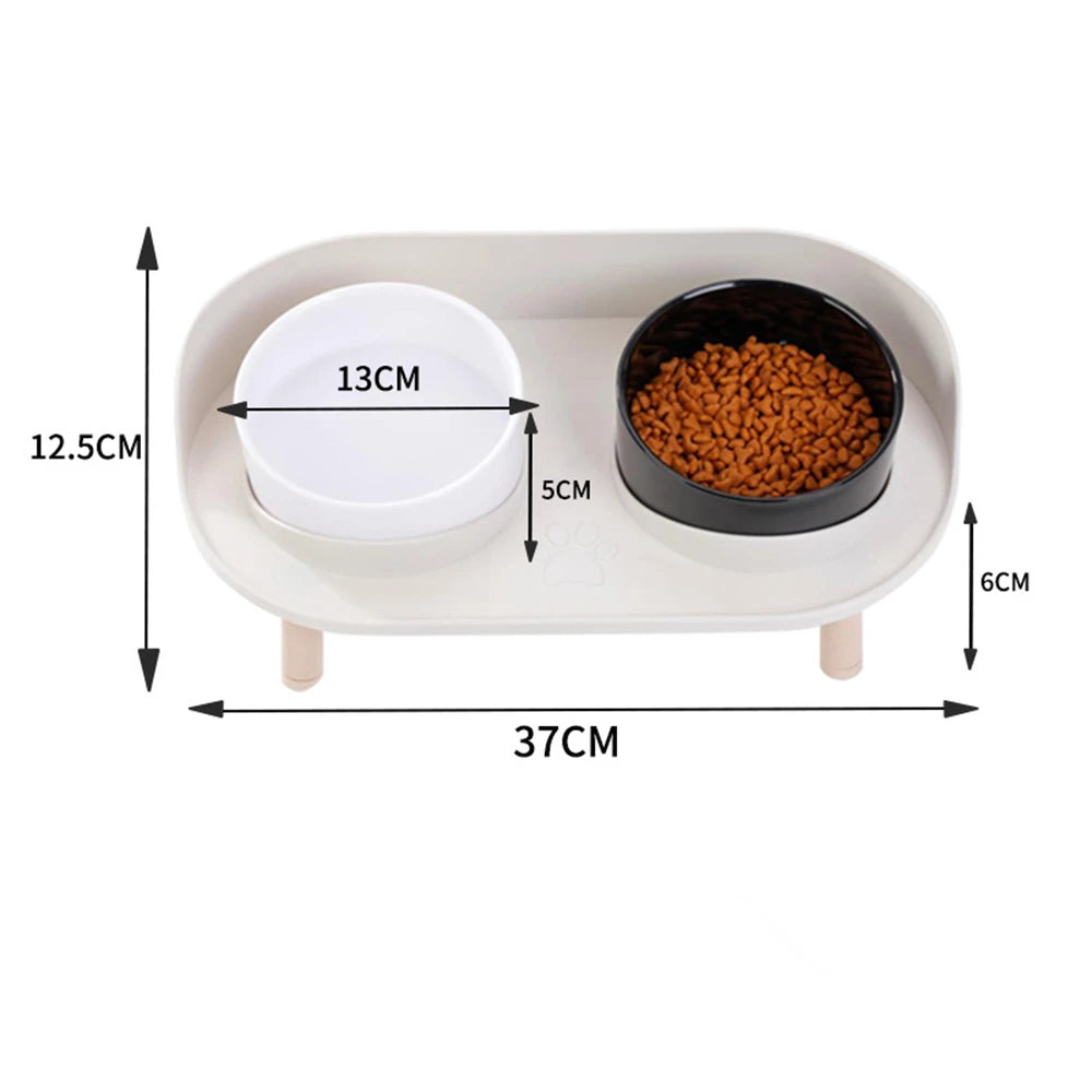 Raised Double Bowl Feeder, Adjustable Height Anti-tip Protection