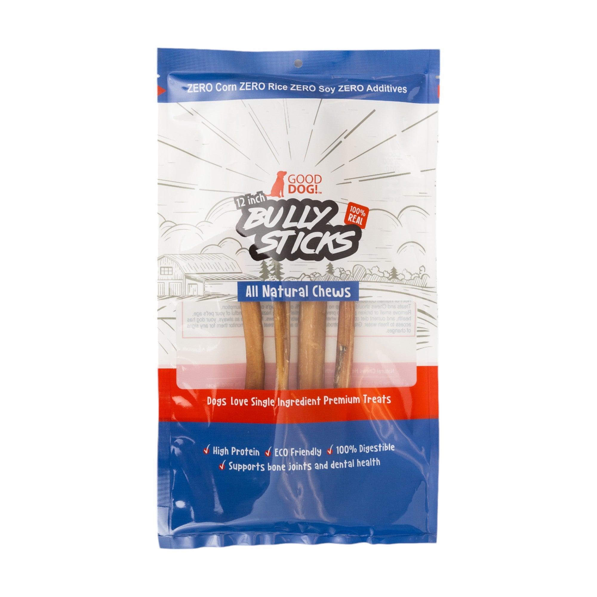 All-Natural Beef Bully Stick Dog Treats – Nutrient-Rich, and High-Protein – 12-Inch Standard (4-Pack) by American Pet Supplies