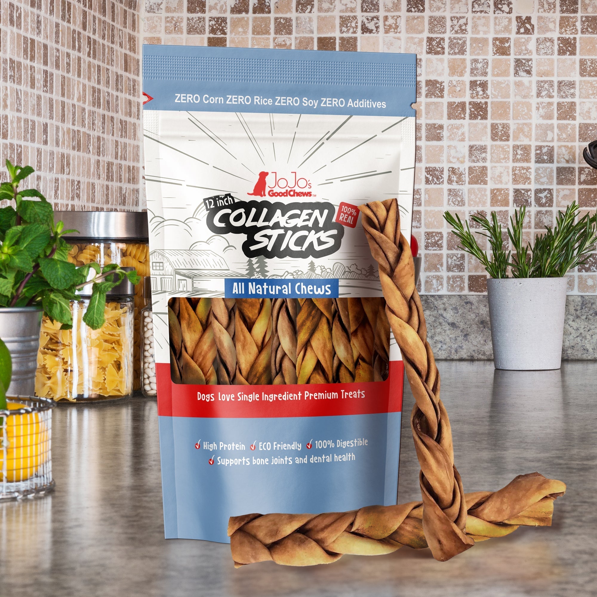 Braided Collagen Stick Dog Treats for Joint Health - 12-Inch Standard (4-Pack) by American Pet Supplies