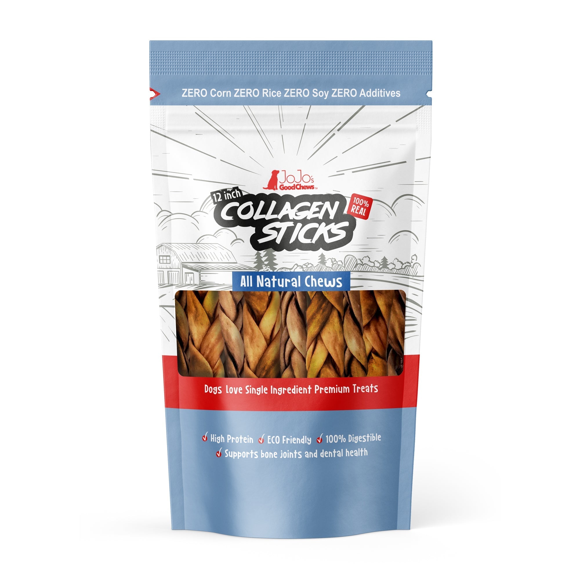 Braided Collagen Stick Dog Treats for Joint Health - 12-Inch Standard (4-Pack) by American Pet Supplies