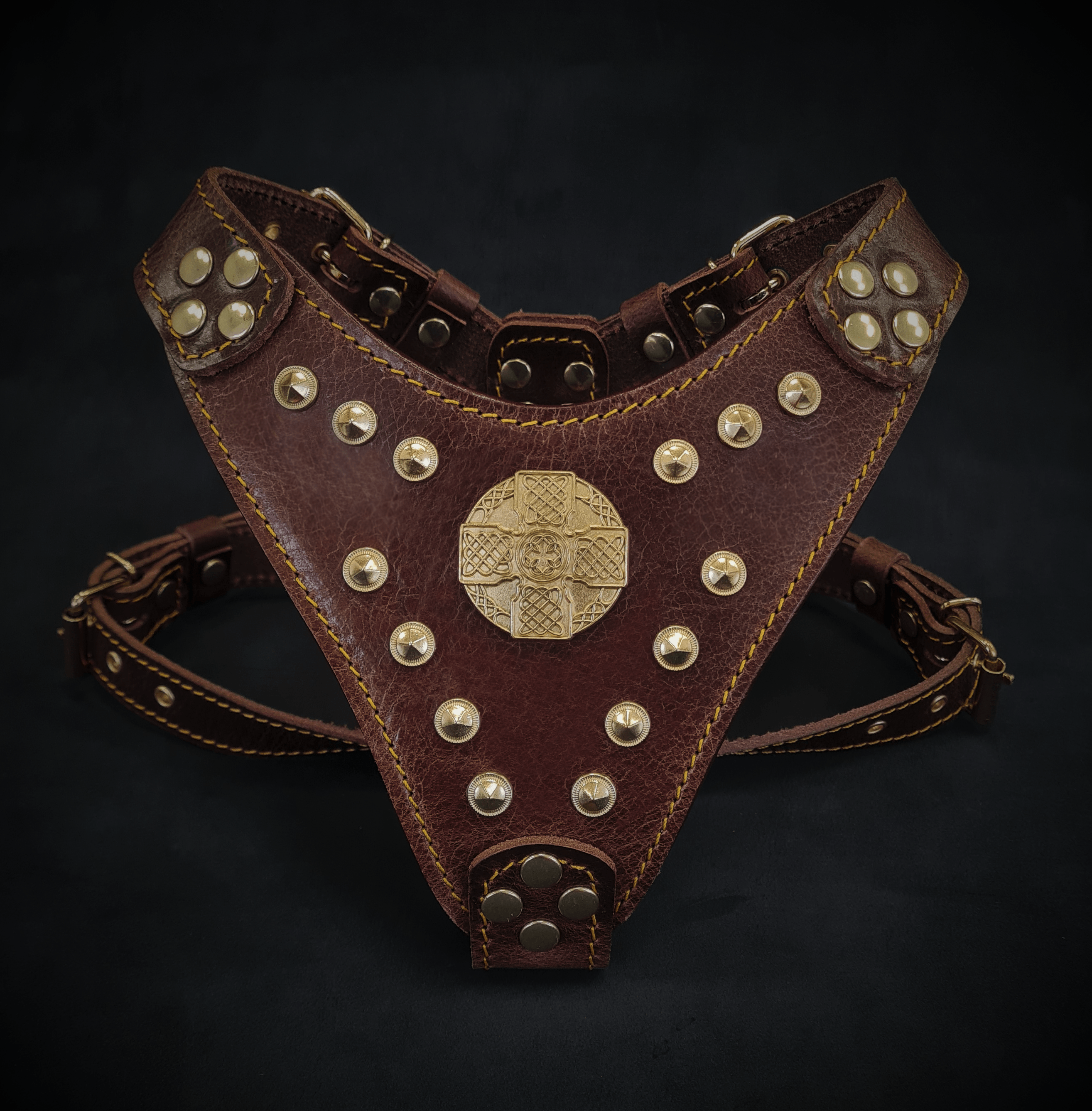 The ''Maximus'' harness Brown & Gold Small to Medium Size by Bestia Dog Gear