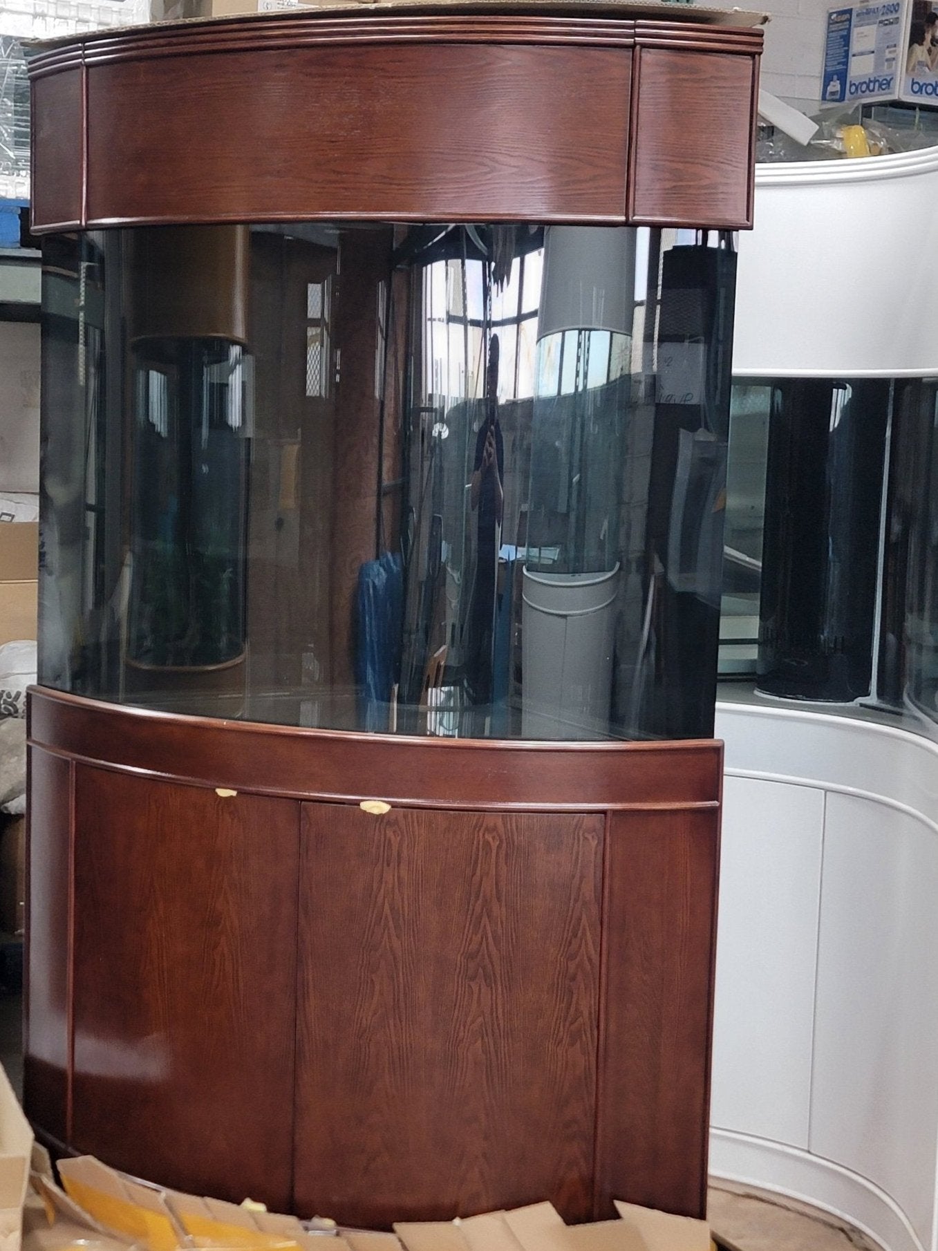 136g Corner 1/4 Cylinder Glass Reef-Ready Aquarium Set in Walnut by AQUA VIM