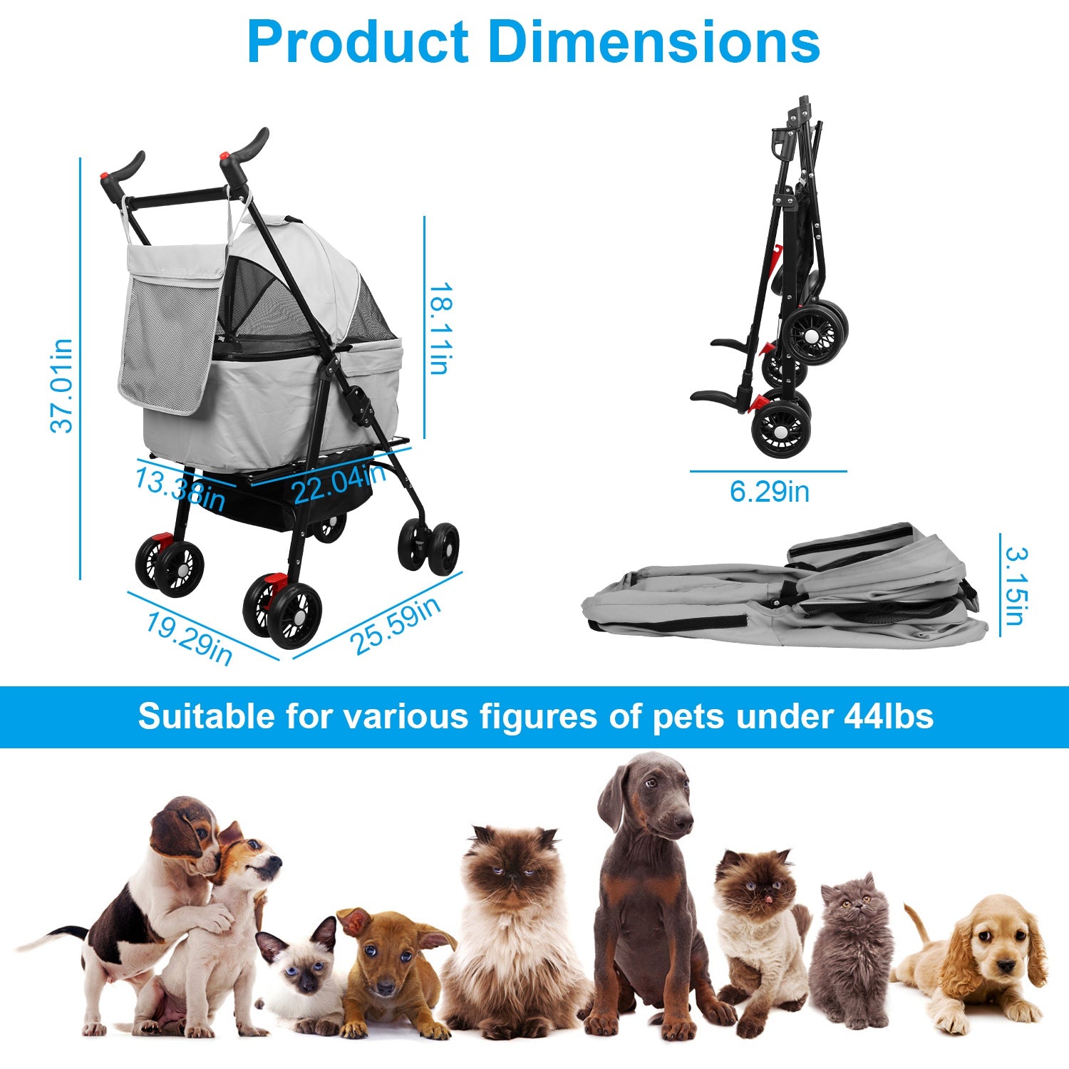 Pet Stroller Foldable Carrier by VetsPetStore